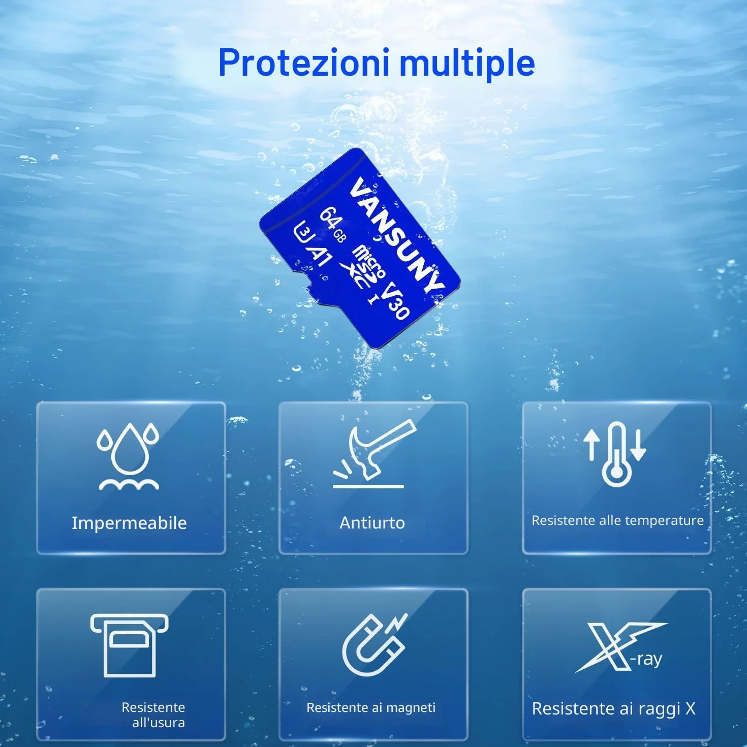 Micro SD 64 GB, Vansuny Scheda SD 64 GB con 2 Schede fino a 100 MB/sec(R), Scheda Micro SD 64GB con Adattatore SD, A1, U3, C10, V30