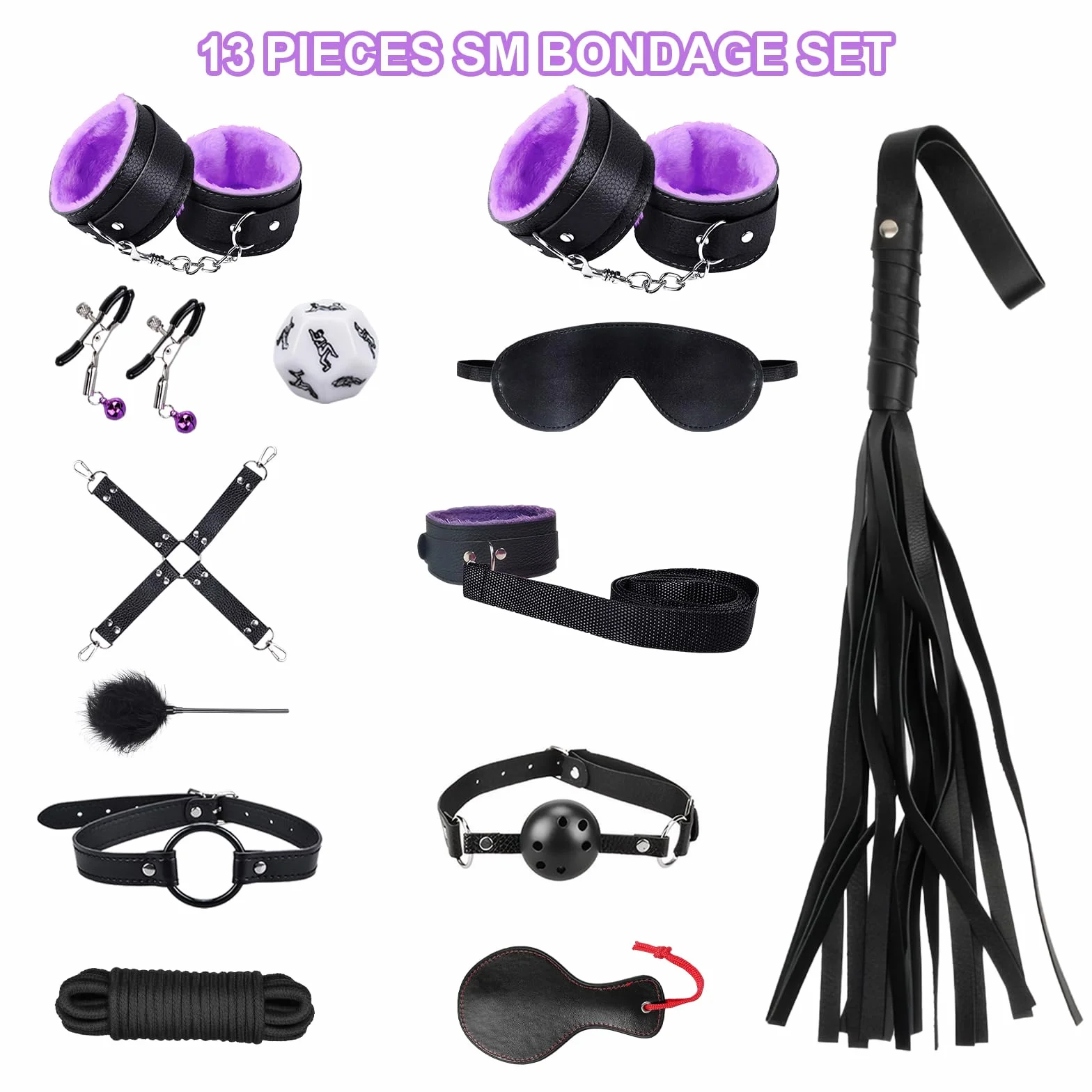 Bondage Sex Toys Set 13 Pezzi BDSM Kit Regolabile Manette SM Pelle Fetish Plug Anale Frusta Erotica per Principianti Coppie
