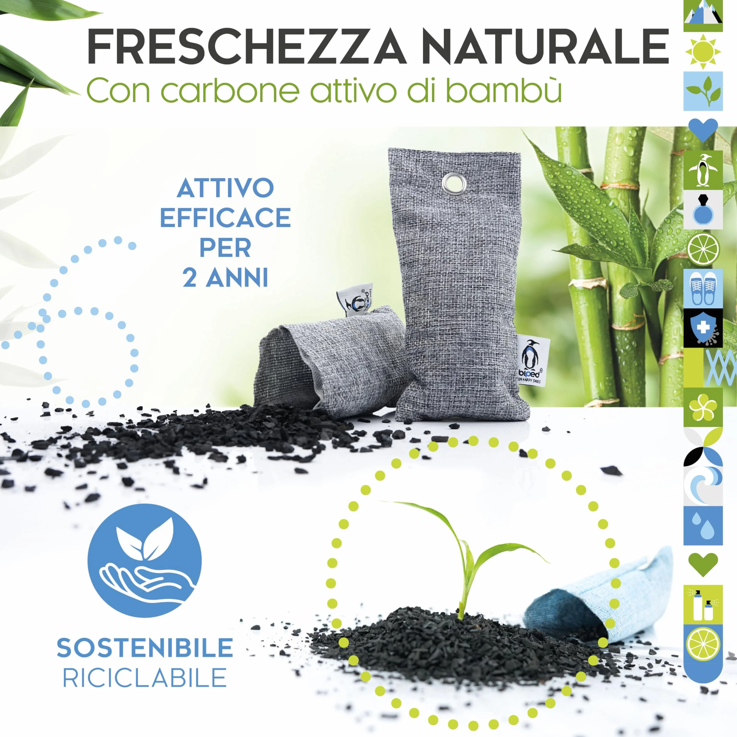 Cuscino per scarpe con carbone attivo di bambù contro l'odore dei piedi - Asciugascarpe naturale