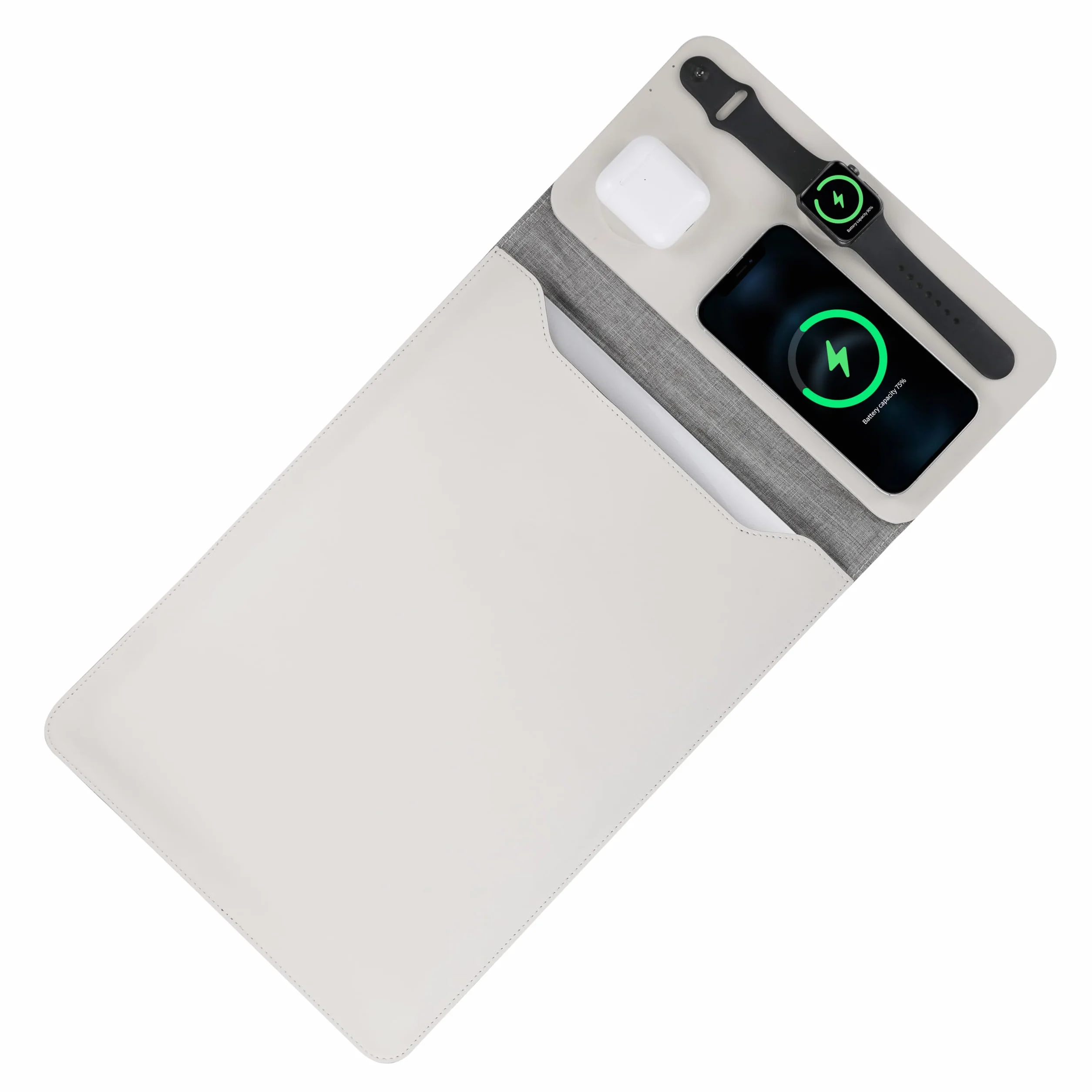 Custodia per computer portatile con ricarica wireless, custodia in pelle 5 in 1, tappetino per mouse e deskpad, ricarica rapida per telefoni, auricolari e orologi, caricabatterie wireless 3 in 1,