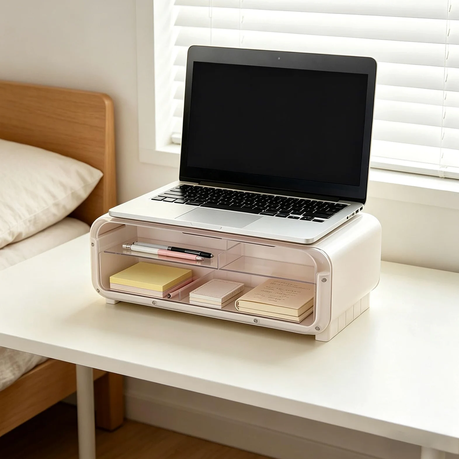 Supporto per monitor con ripiano e cassetto per organizzazione scrivania e archiviazione da collezione, 45 x 21 x 15 cm