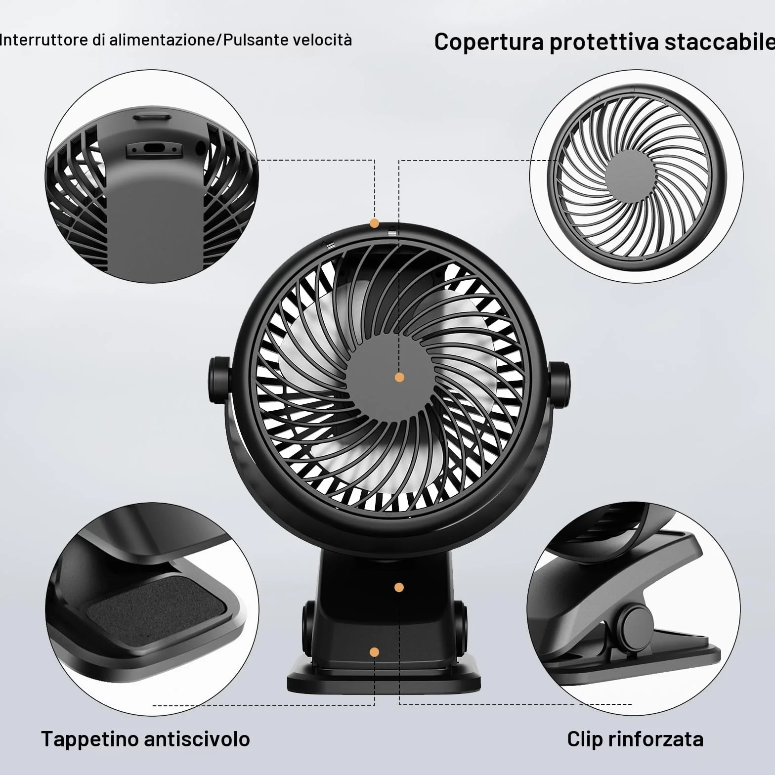 Mini Ventilatore Portatile, USB C Ventilatore da Tavolo con Pinza, Silenzioso Ventilatore da Scrivania a Batteria Ricaricabile, Piccolo Potente per Auto Esterno Campeggio Passeggino Ufficio