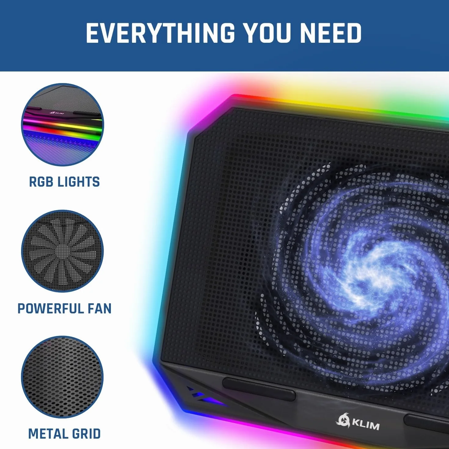 KLIM K21 Base Raffreddamento PC portatile RGB 11-17" Ventola Gaming USB Silenziosa Compatibile Mac PS4