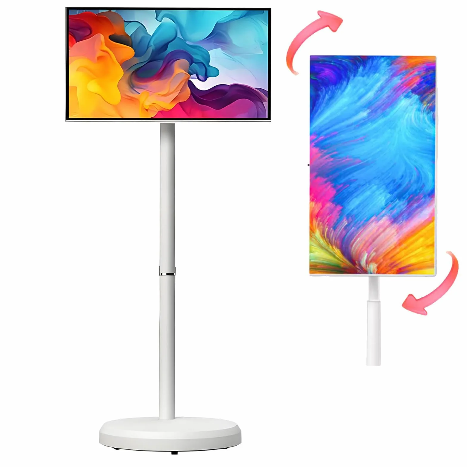 Smart TV Portatile Touch Screen da 21,5 Pollici, TV Mobile su Ruote con Sist-ema Operativo Android, 4 GB + 64 GB di Memoria, Batteria Integrata da 6000 mAh White-4+64G