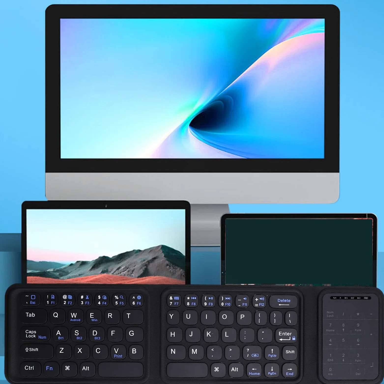 Tosuny Tastiera Bluetooth Pieghevole con Touchpad e Tastierino Numerico, Tastiera Wireless Portatile, USB C Ricaricabile, Ultra Sottile e Silenziosa, Tastiere Pieghevoli da Viaggio