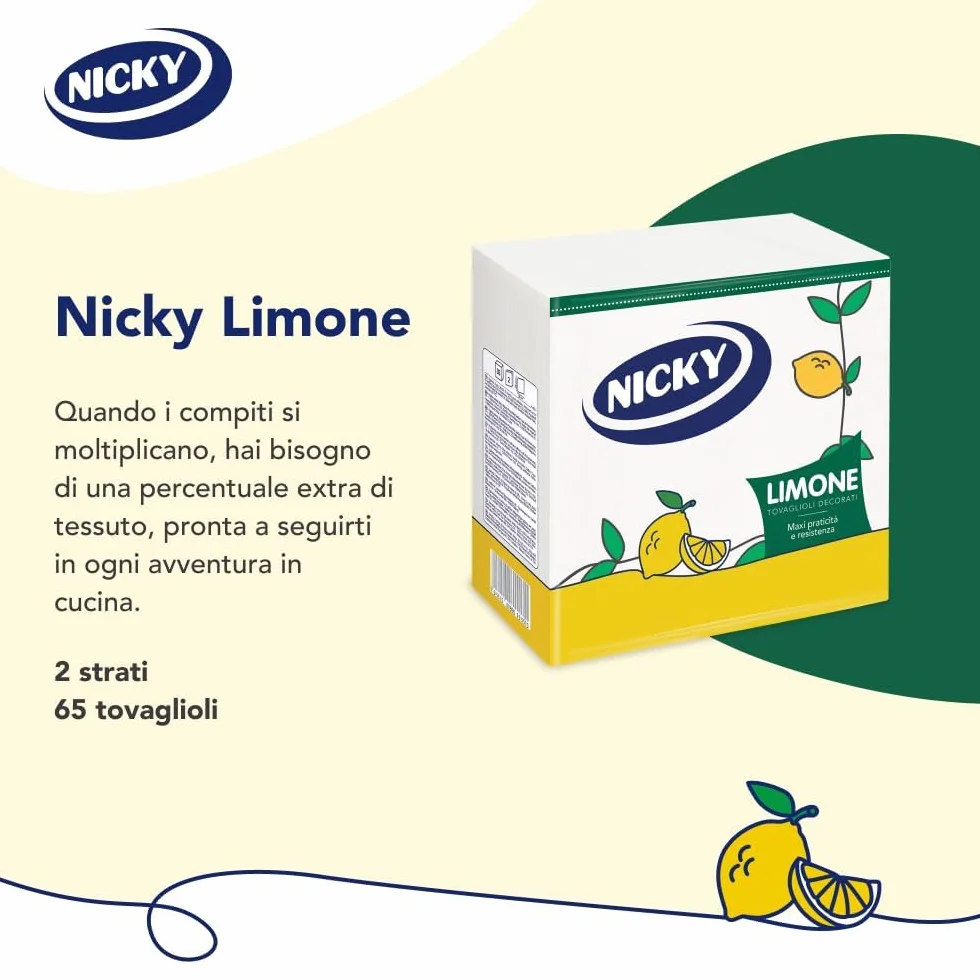 Nicky Limone Tovaglioli Decorati 2 Veli 35 Pezzi Carta FSC