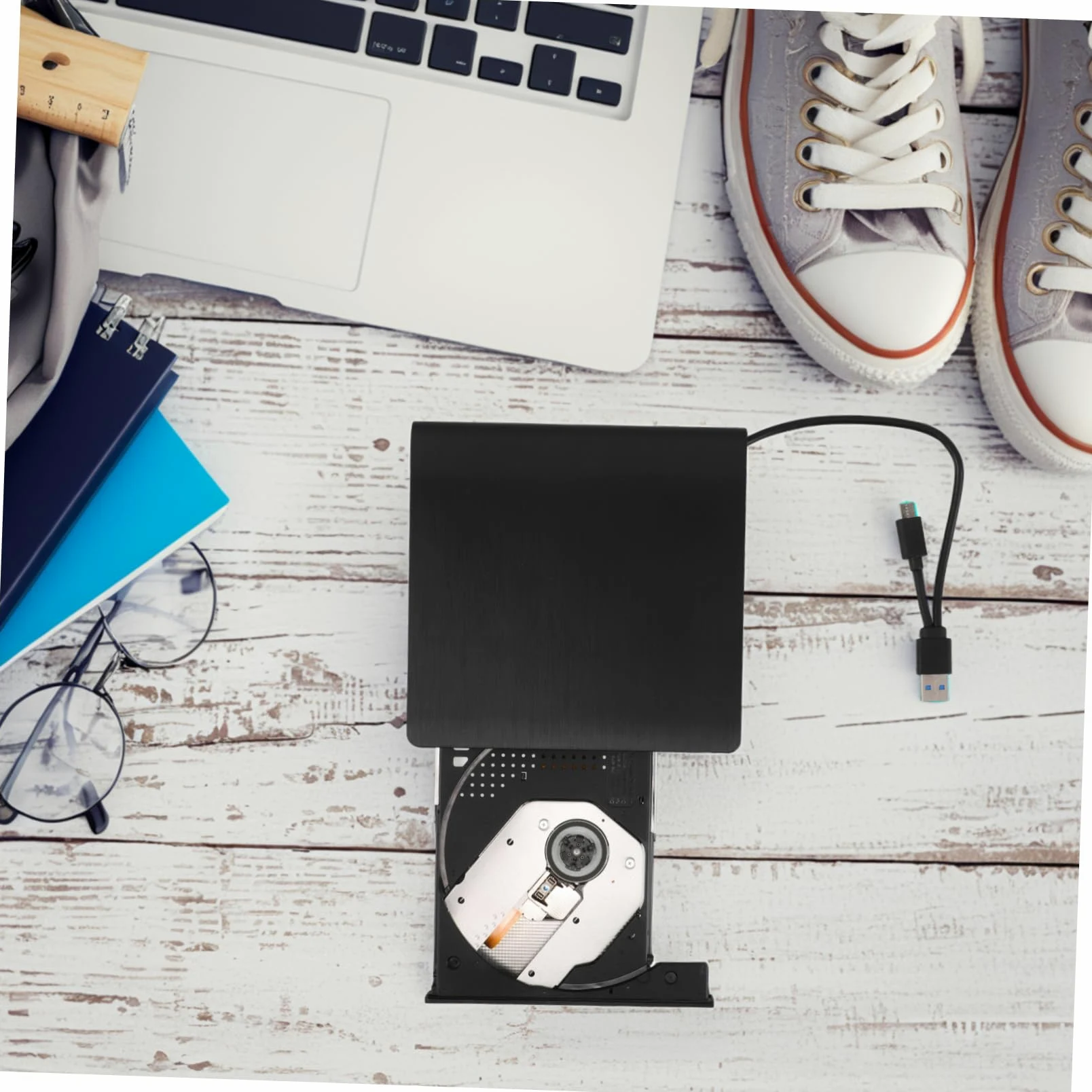 Holibanna Registratore con unità ottica lettore CD unità dvd USB esterna lettore dvd esterno per laptop unità disco esterna per laptop unità disco USB Disc drive Metallo Black