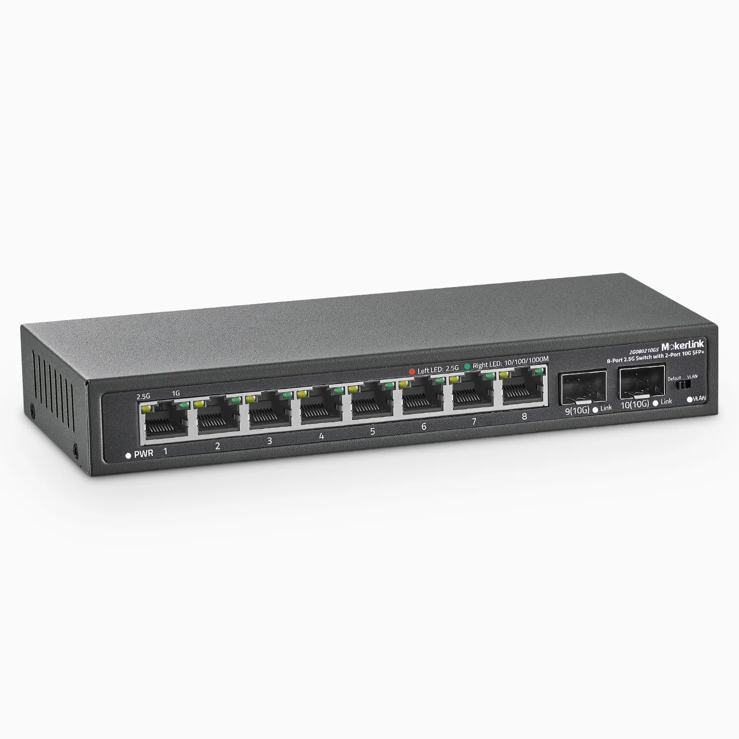 MokerLink 8 porte 2.5Gigabit Ethernet Switch con 2x10G SFP Slot, 8 x 2.5G Base-T porte, isolamento VLAN, metallo Unmanaged Fanless Small Network Switch