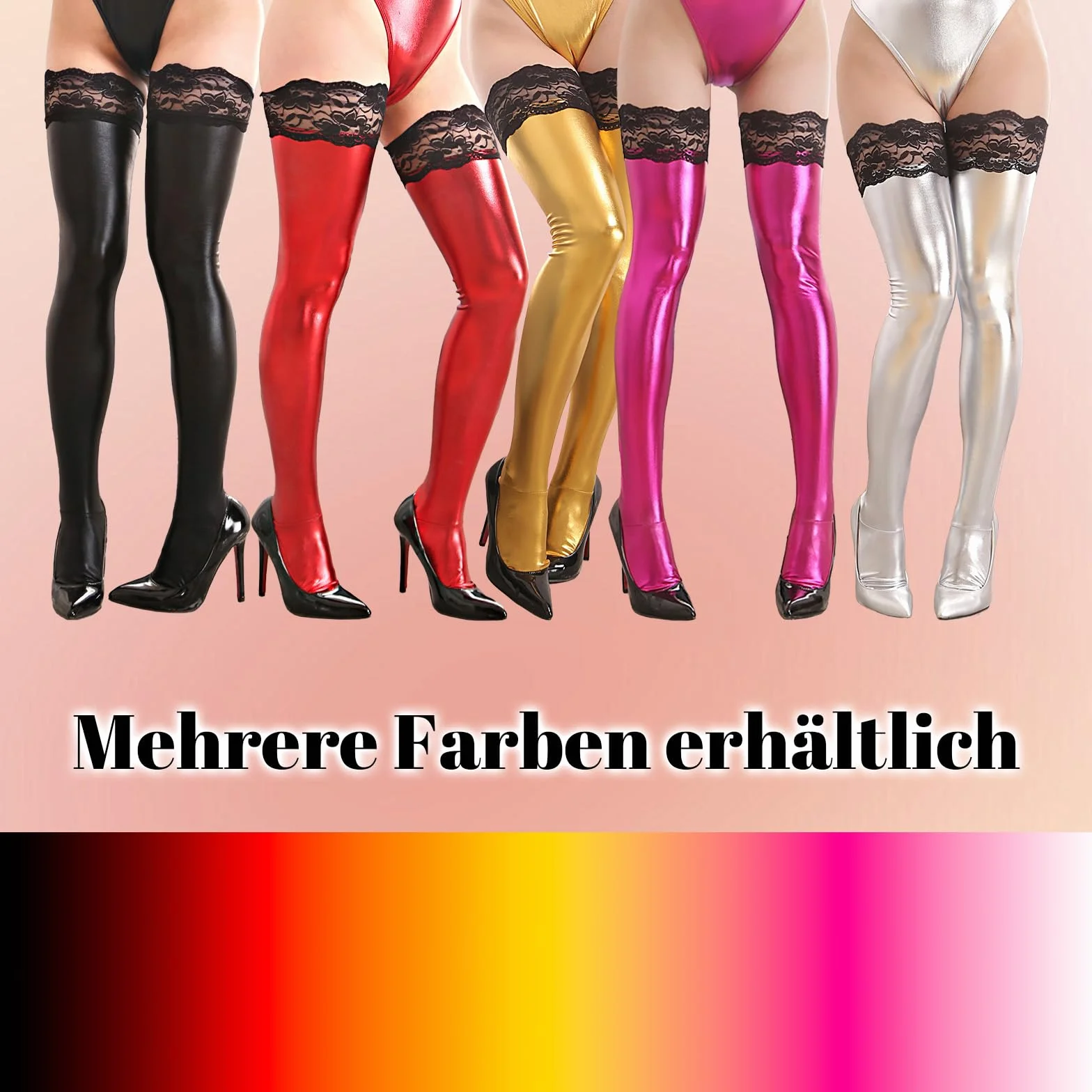 Pelle Overknee Calze Sexy Wetlook Lattice Antiscivolo Collant Lingerie Cosplay Calze Slim (Black)