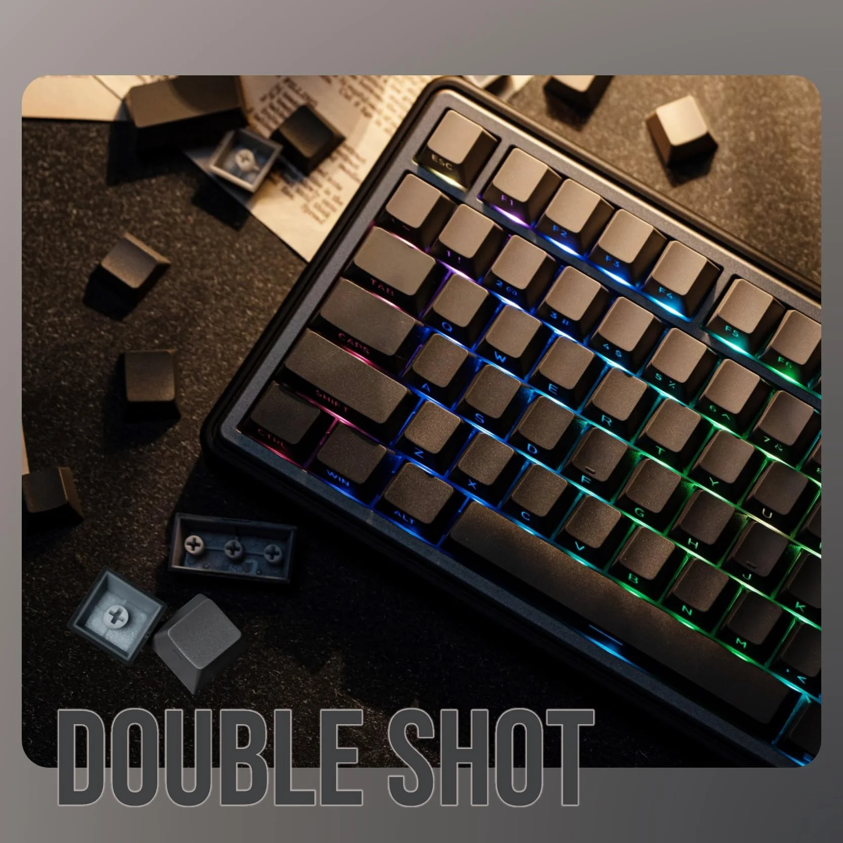 EPOMAKER Ombre Keycap Set di 136 tasti. Copritasti lucidi in Cherry profilo, PBT a doppio scatto. per tastiera meccanica, QWERTY USA (Smoky Grey, Cherry Profile)