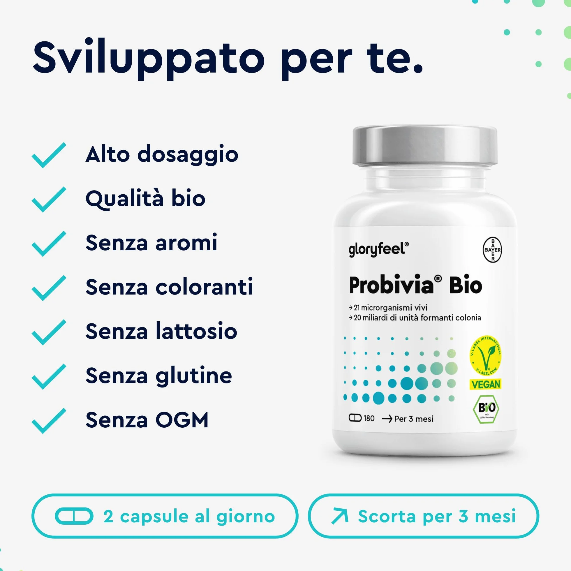 Integratore Probiotici Bio 180 Capsule 21 Ceppi Batterici 20 Miliardi CFU Inulina Senza Lattosio
