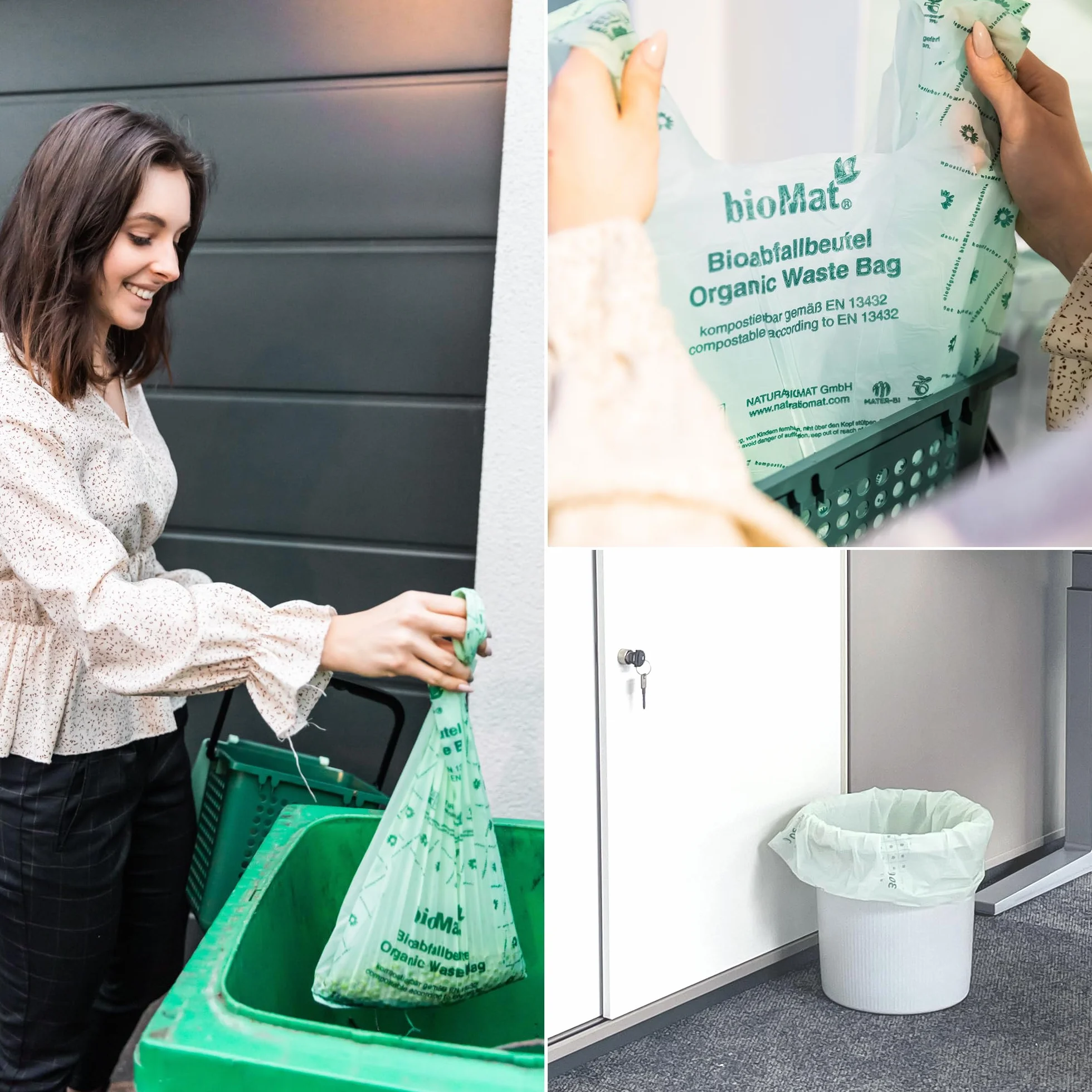 bioMat Sacchetti Compostabili 10l con Manici per Umido 26 Sacchi Certificati DINplus Made in Germany