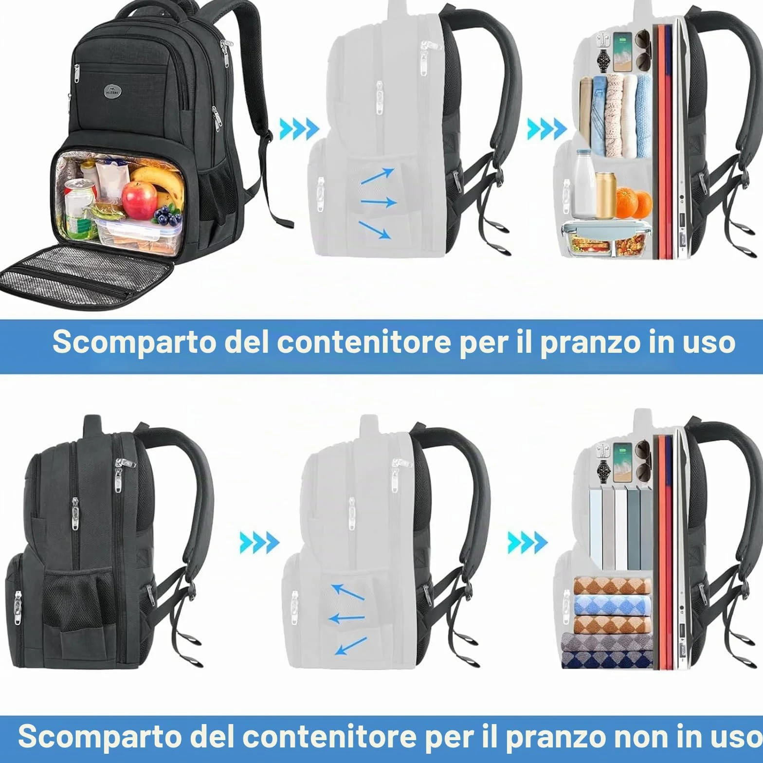 MATEIN Zaino Porta PC Porta Pranzo Termico, Zaino PC 17 Pollici Impermeabile Borsa Frigo Pranzo Ufficio, Zaini da Viaggio Donna Uomo Università Lavoro Picnic per Laptop Backpack Antifurto, Nero