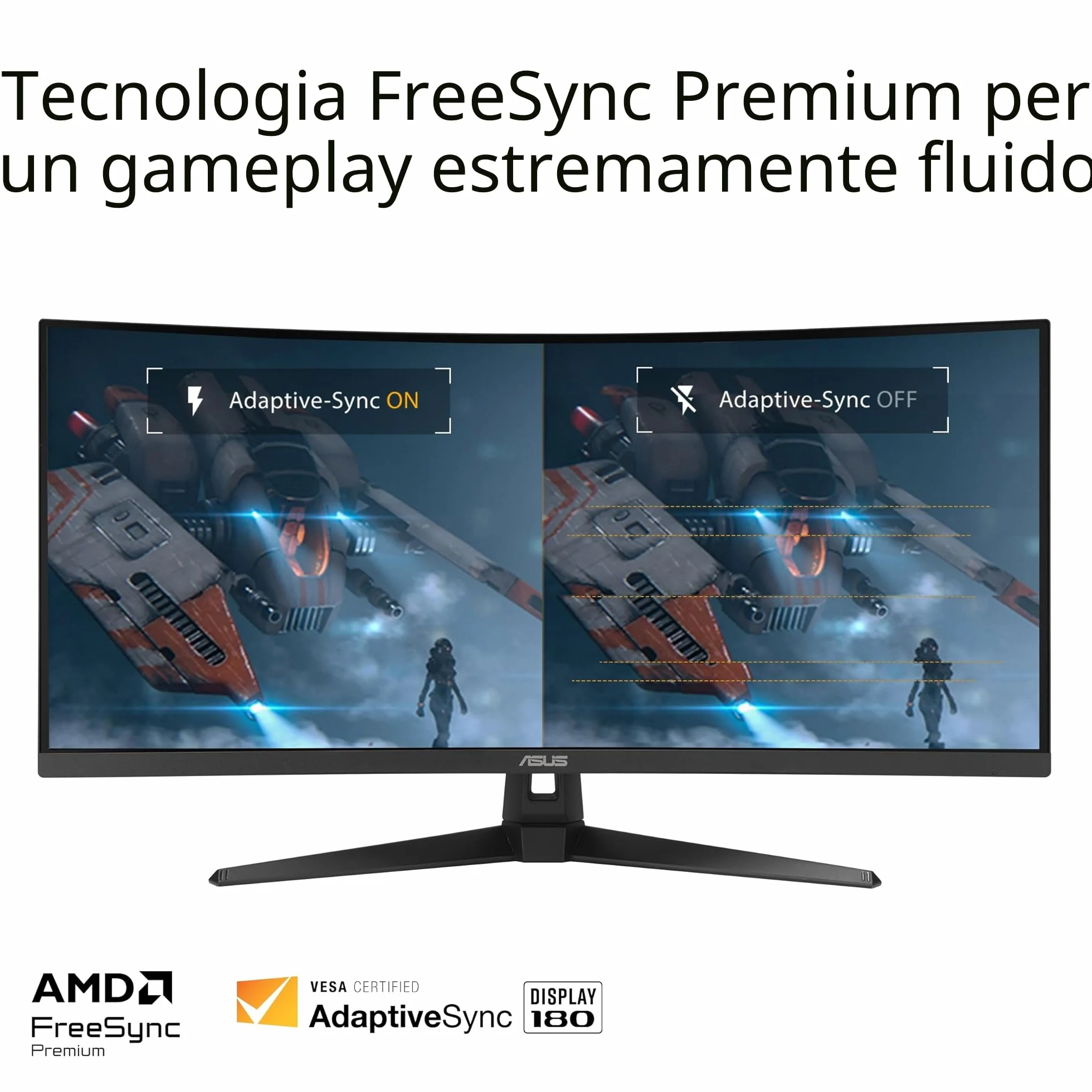 ASUS TUF Gaming VG34VQ3B Monitor Gaming Curvo da 34” pollici WQHD (3440x1440), 180Hz ELMB SYNC, FreeSync Premium, Tempo di Risposta 1ms, 90% DCI-P3, DisplayWidget Center