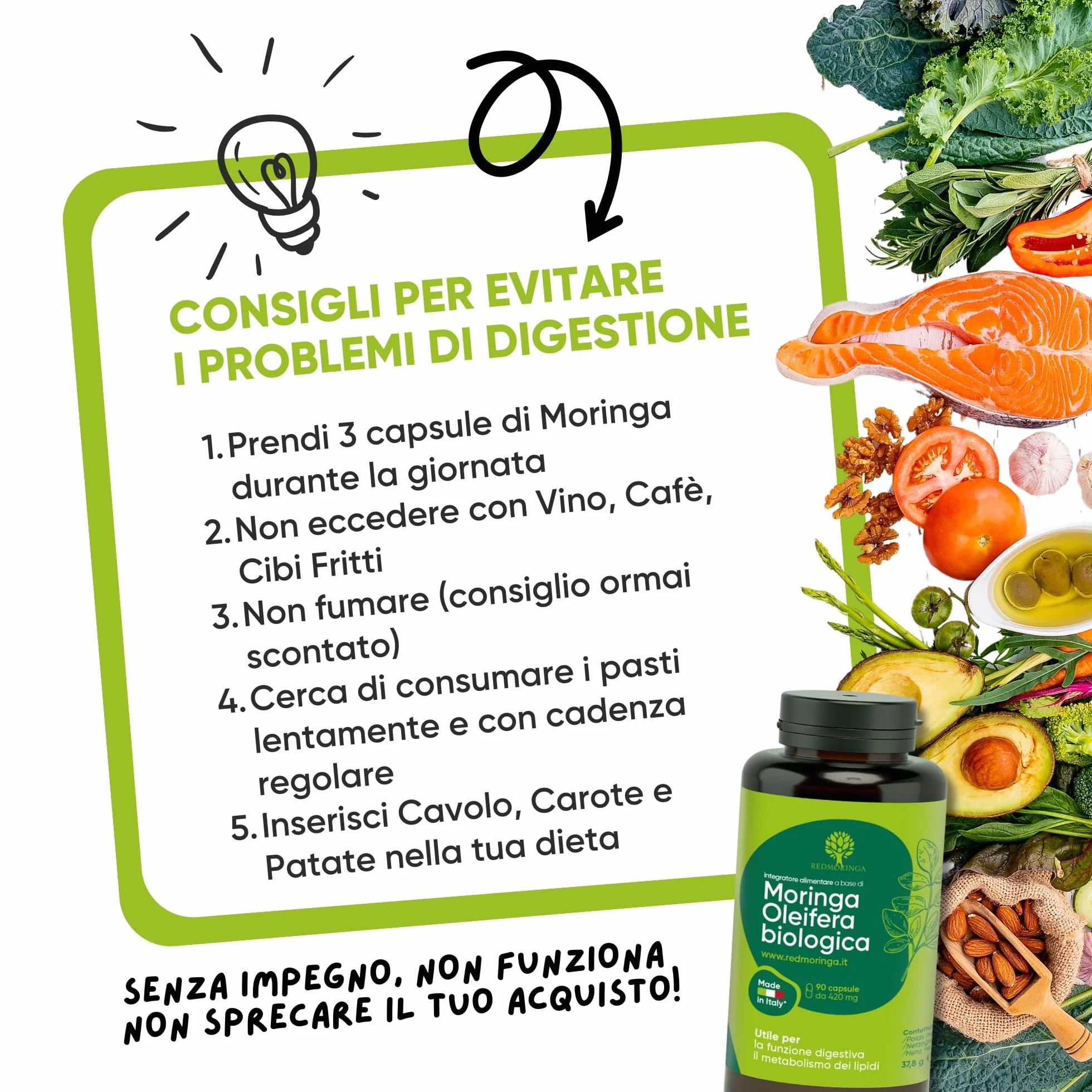 Integratore Moringa Oleifera Biologica 100% Naturale Capsule Vegetali 90 Capsule Made in Italy