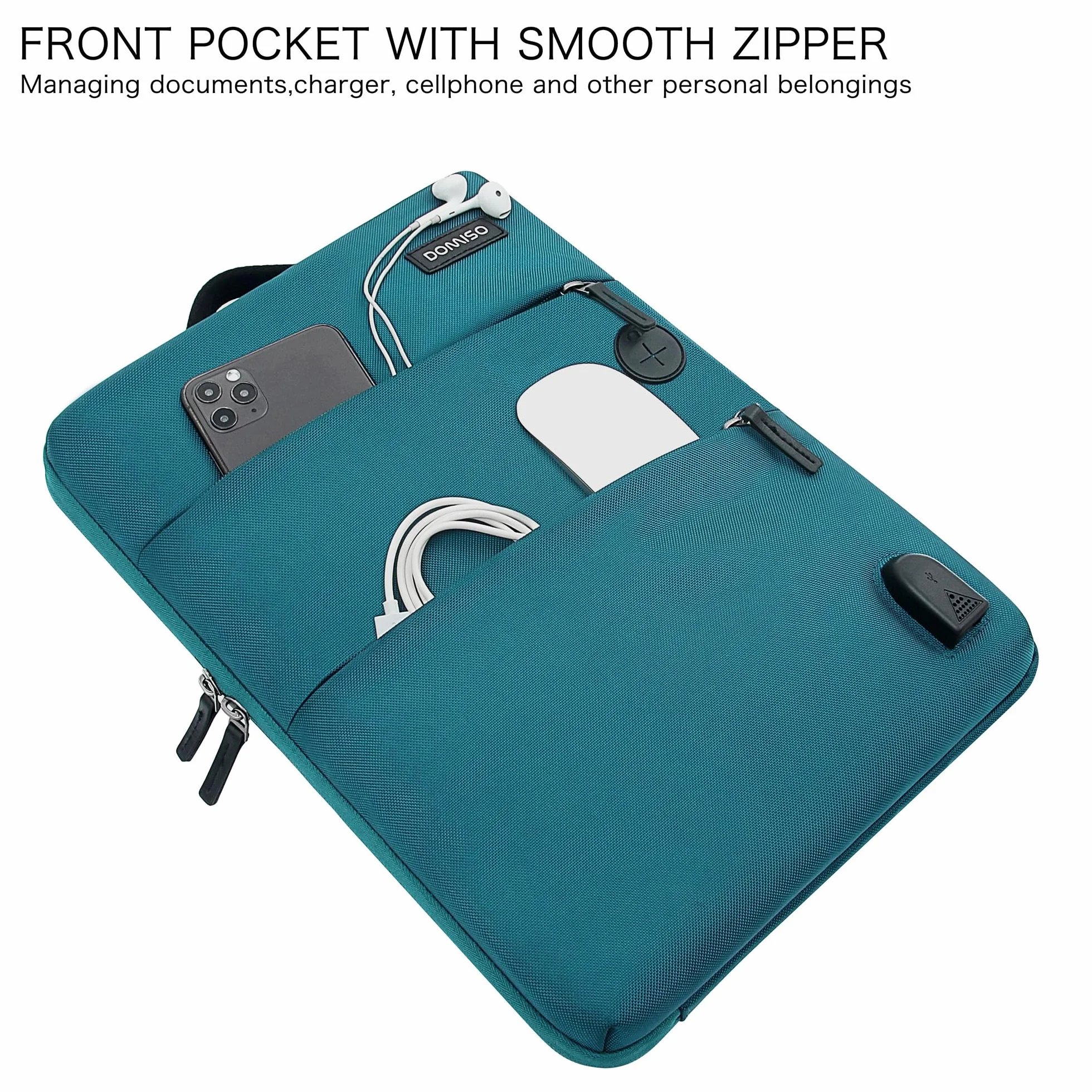 DOMISO 13-13,3 Pollici Borsa PC Impermeabile Custodia Computer Portatile Borsa Protettiva Business con Porta di Ricarica USB e Porta Cuffie per Tablet/Notebook/Ultrabook/Chromebook, Turchese