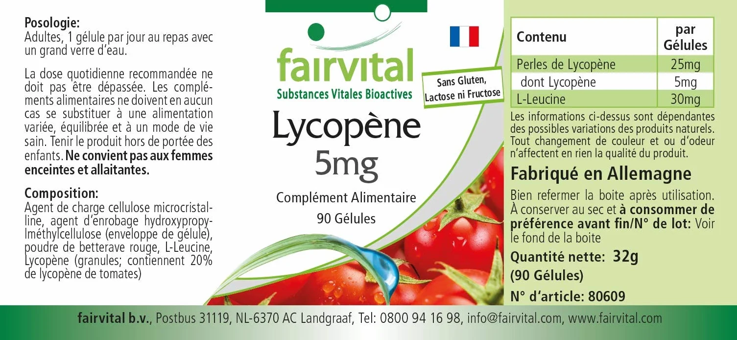 Fairvital Capsule di Licopene 5 mg, 90 Capsule, Alto Dosaggio, Vegane, da Estratto di Pomodoro