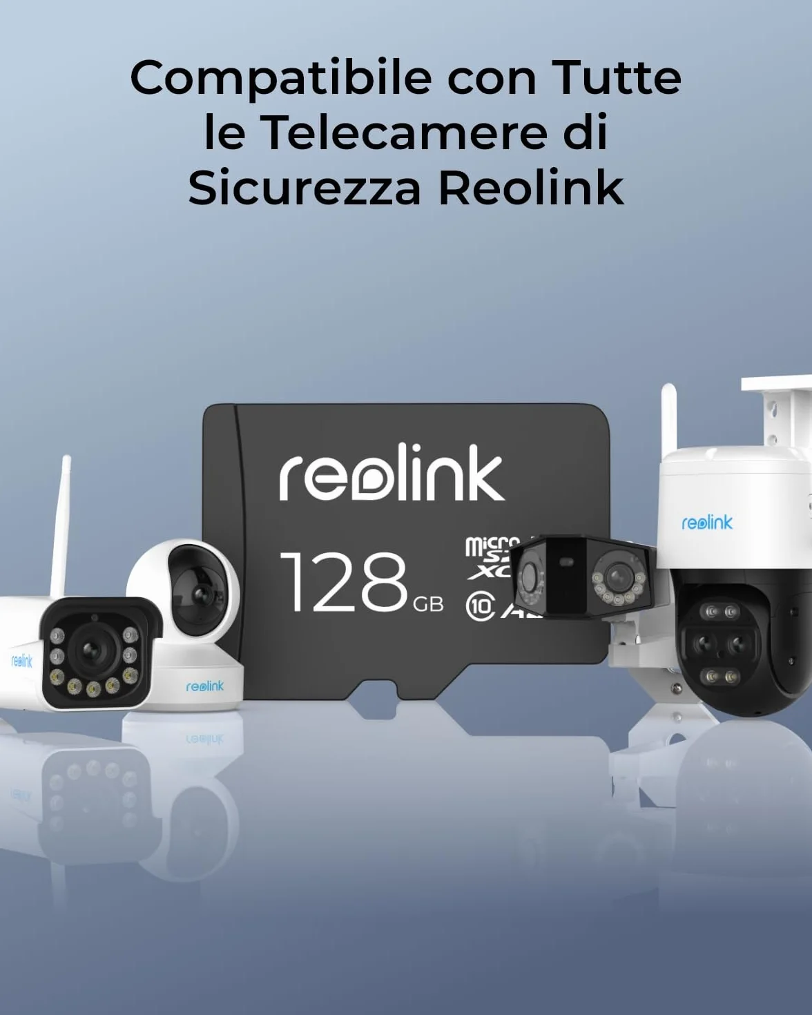 Reolink 128 GB Scheda di Memoria MicroSDXC, Classe 10, Scheda di Memoria A2 U3 TF, Compatibile con Telecamera di Sicurezza Reolink