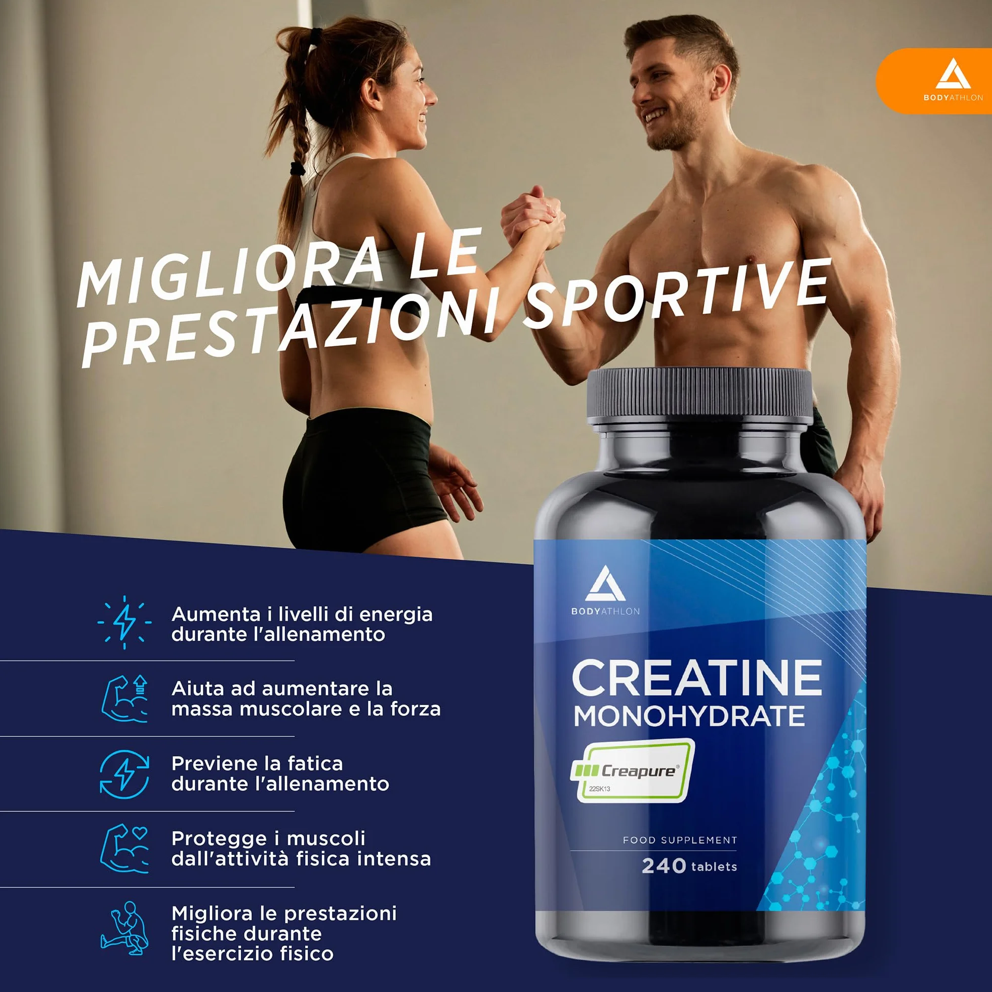 Creatina Creapure® Monoidrata 240 compresse 3000mg per dose Solubile in acqua Vegan
