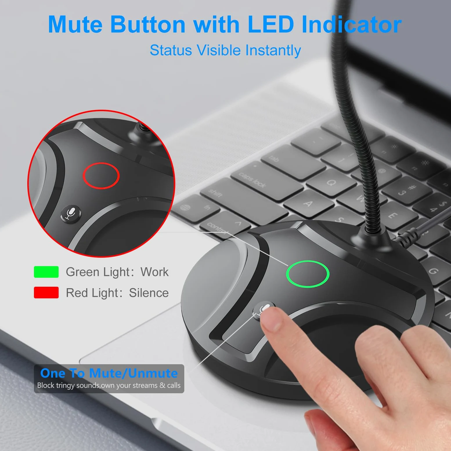 Microfono USB per computer Plug & Play, collo d'oca flessibile e pulsante di disattivazione LED, microfono da tavolo per giochi, YouTube, Streaming, compatibile con Windows/Mac (1,8 m)