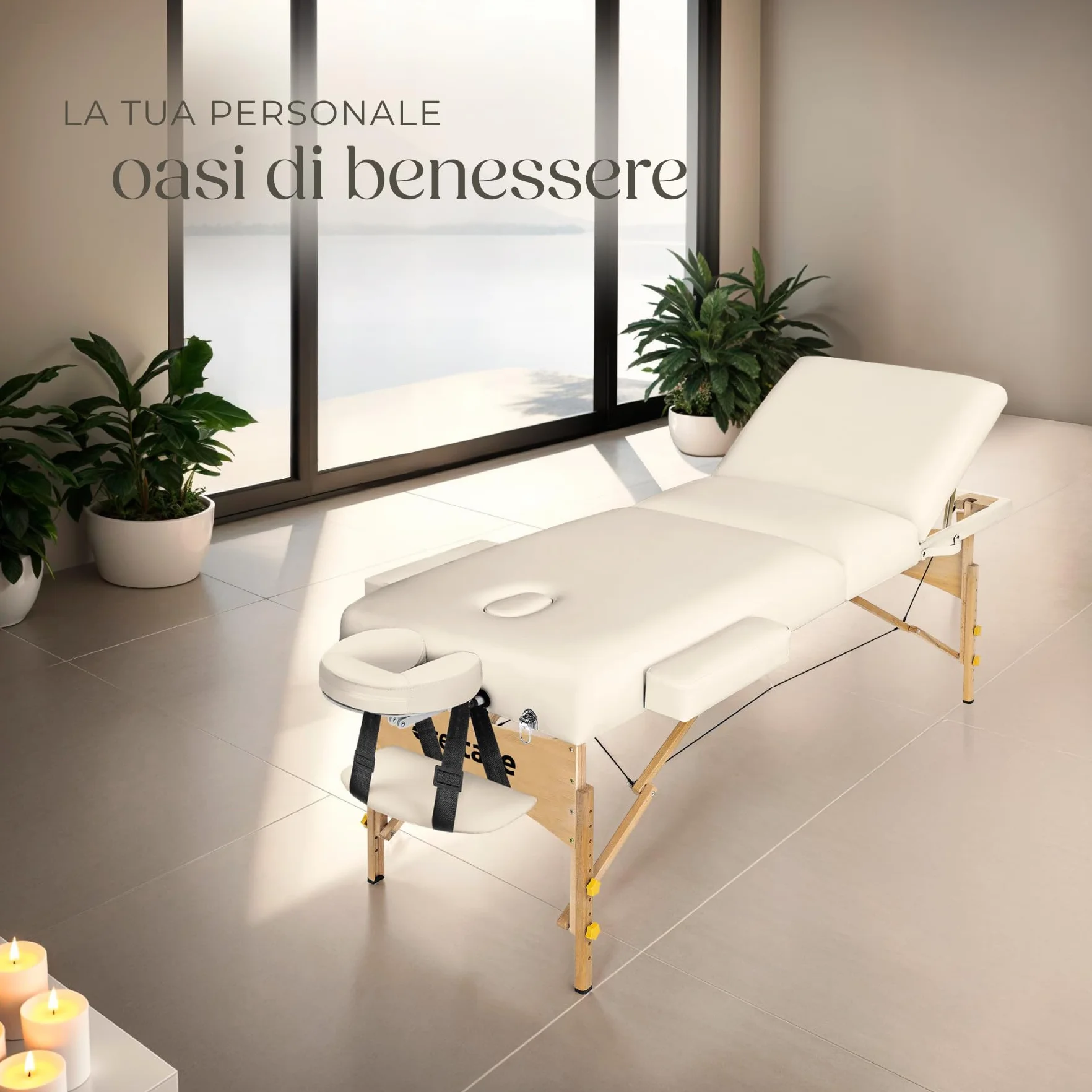 tectake Lettino da Massaggio Somwang Pieghevole Altezza Regolabile 250 kg Beige