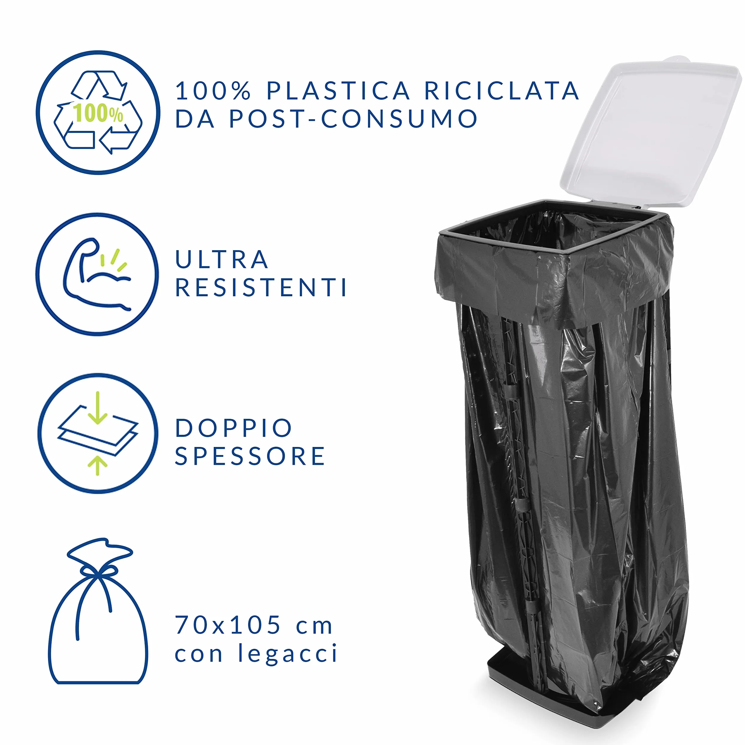 Domopak Spazzy Sacco Ultra Resistente 110 lt Nero 5 Confezioni da 15 pezzi