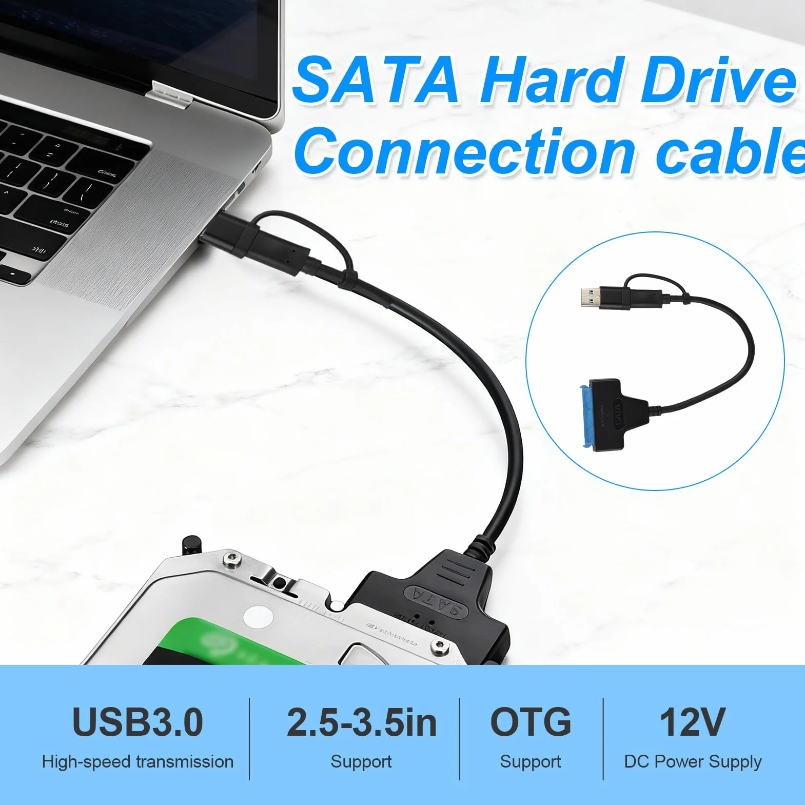 Adattatore SATA USB 3.0 per SSD/HDD 2,5 e 3,5 pollici 12V 2A UASP