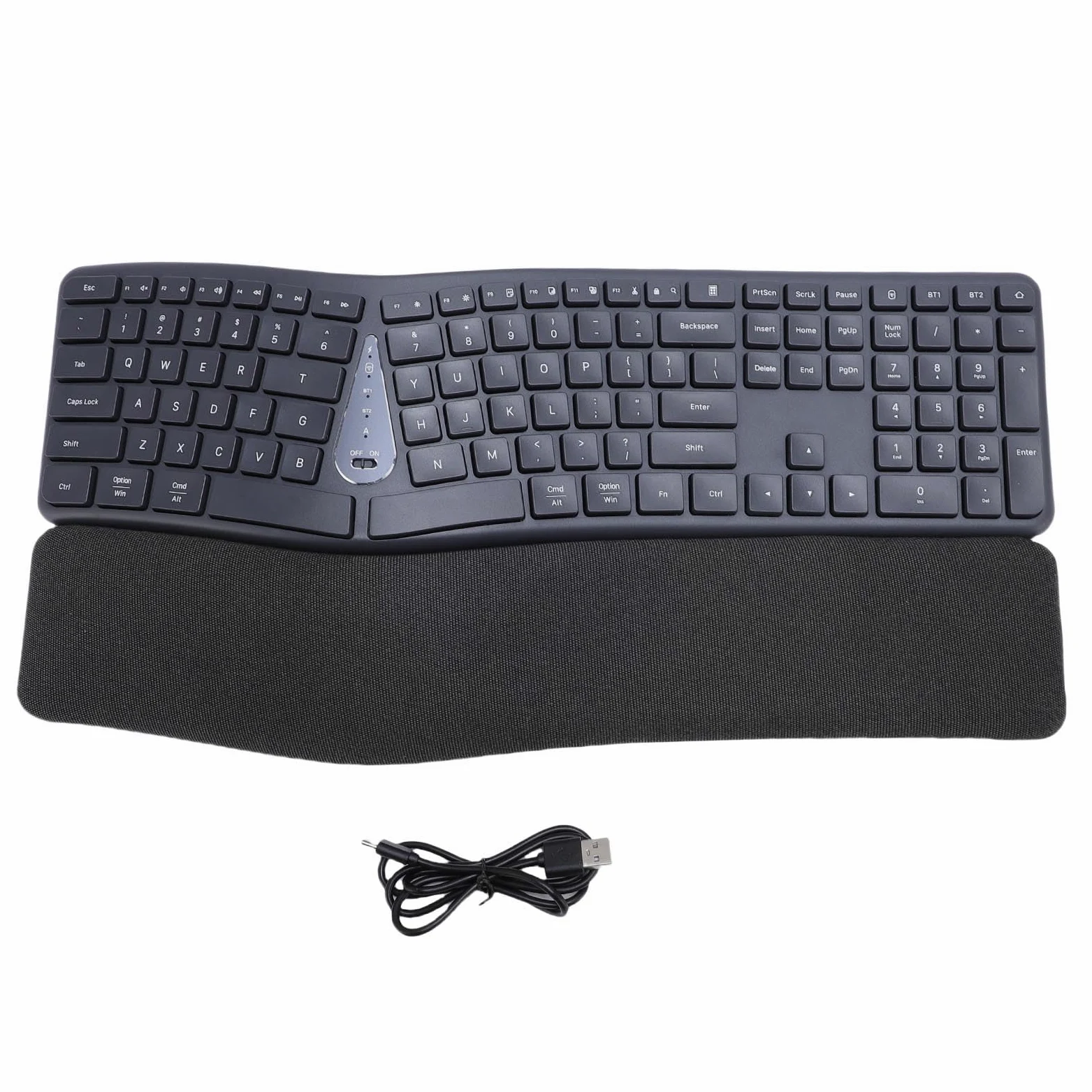 Tastiera Ergonomica Wireless, Design Diviso con Poggiapolsi Imbottito in Pelle PU, connettività Bluetooth, Angolo di Inclinazione Regolabile, per Computer Portatile PC