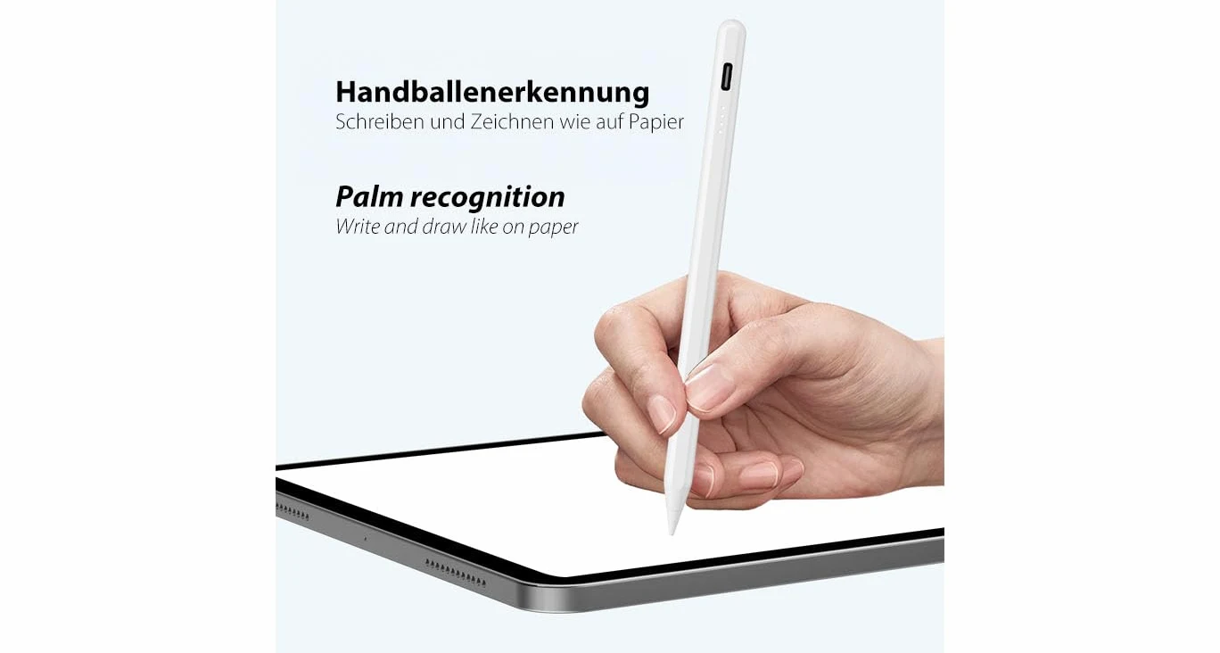 LMP DigiPen compatibile con iPad - Palm Rejection, Sensibilità Tilt, Magnetico, Senza Bluetooth, 14h Autonomia, Led Batteria, 2 Punte di Ricambio, Cavo USB-C Incluso – Bianco
