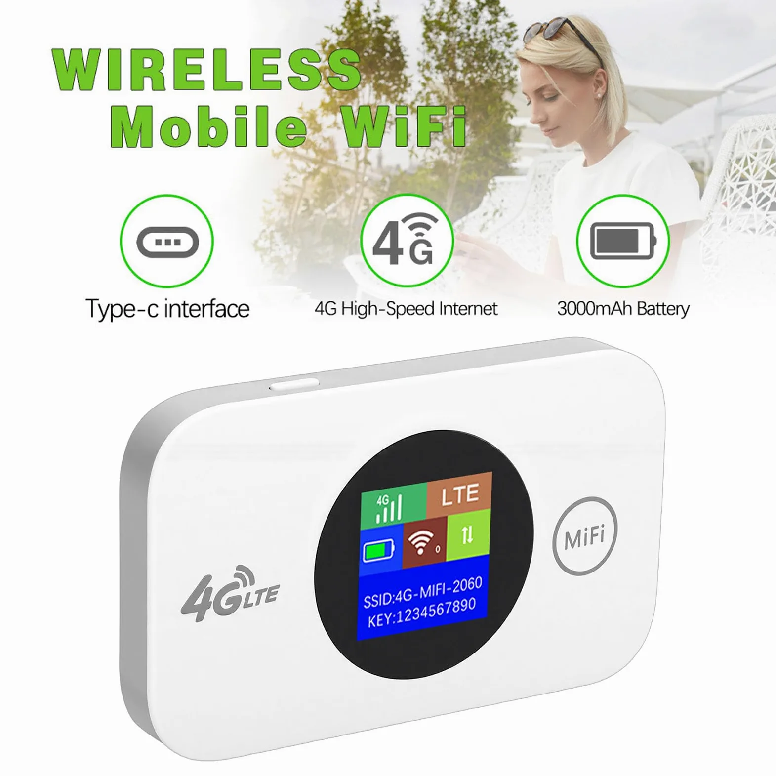 Router WiFi portatile 4G LTE con slot per scheda SIM, hotspot mobile 300Mbps Router wireless tascabile 2.4G per viaggi su strada lavoro all'aperto, bande B1 B3 B5 B7 B8