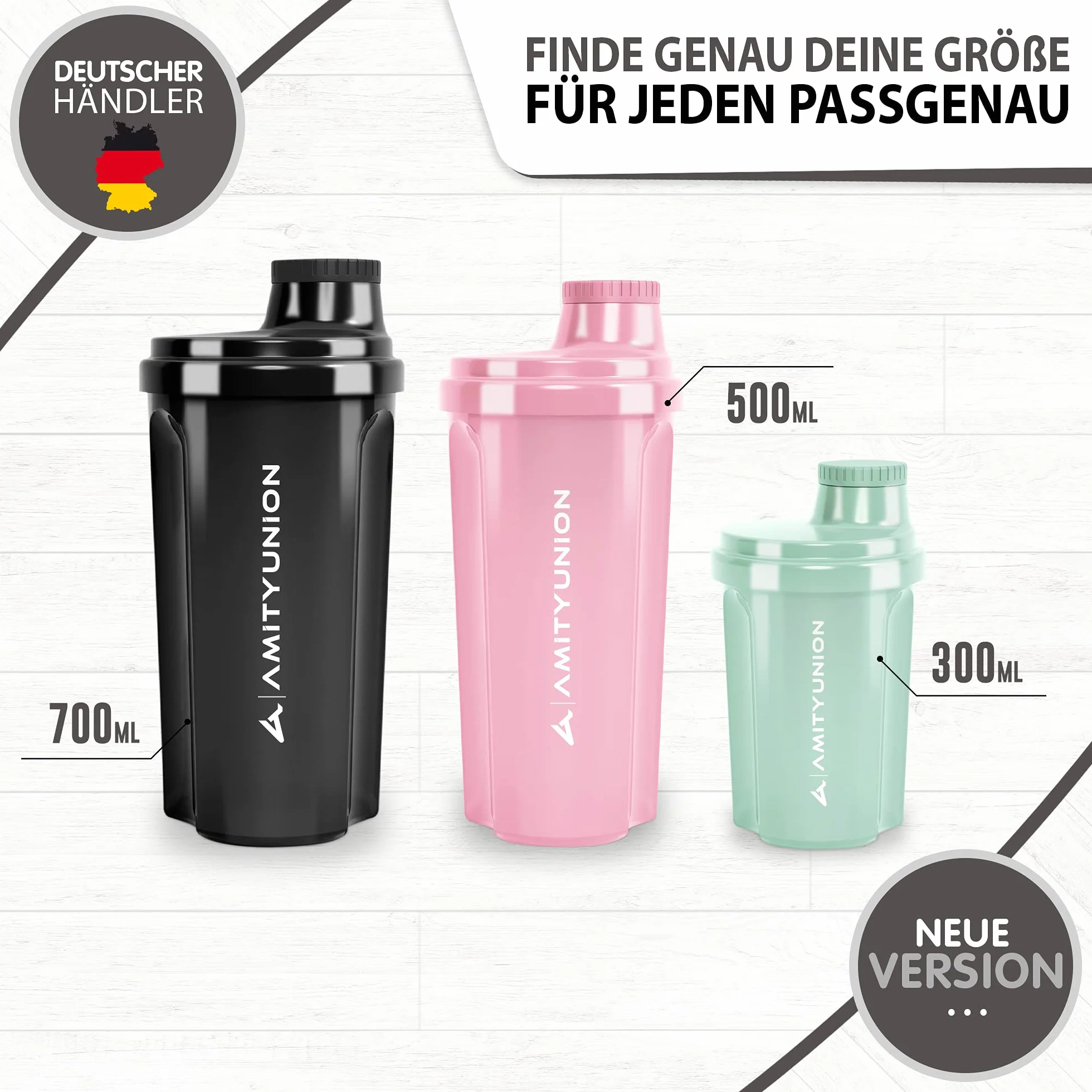 AMITYUNION Shaker proteine 300 ml Heaven a prova di perdite senza BPA con setaccio e scala