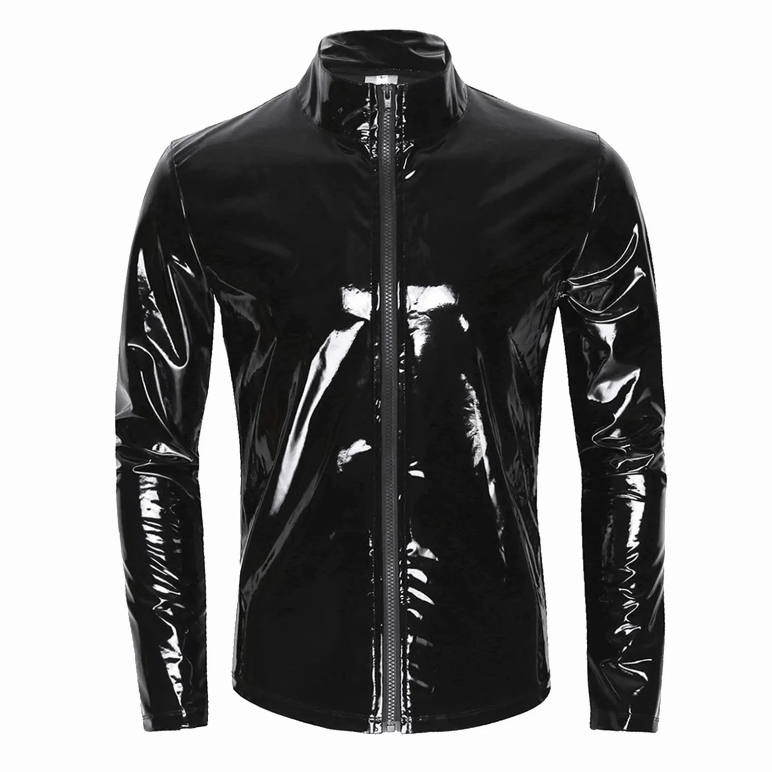 Maglia Effetto Laccato Uomo Colletto Alto Pelle Clubwear