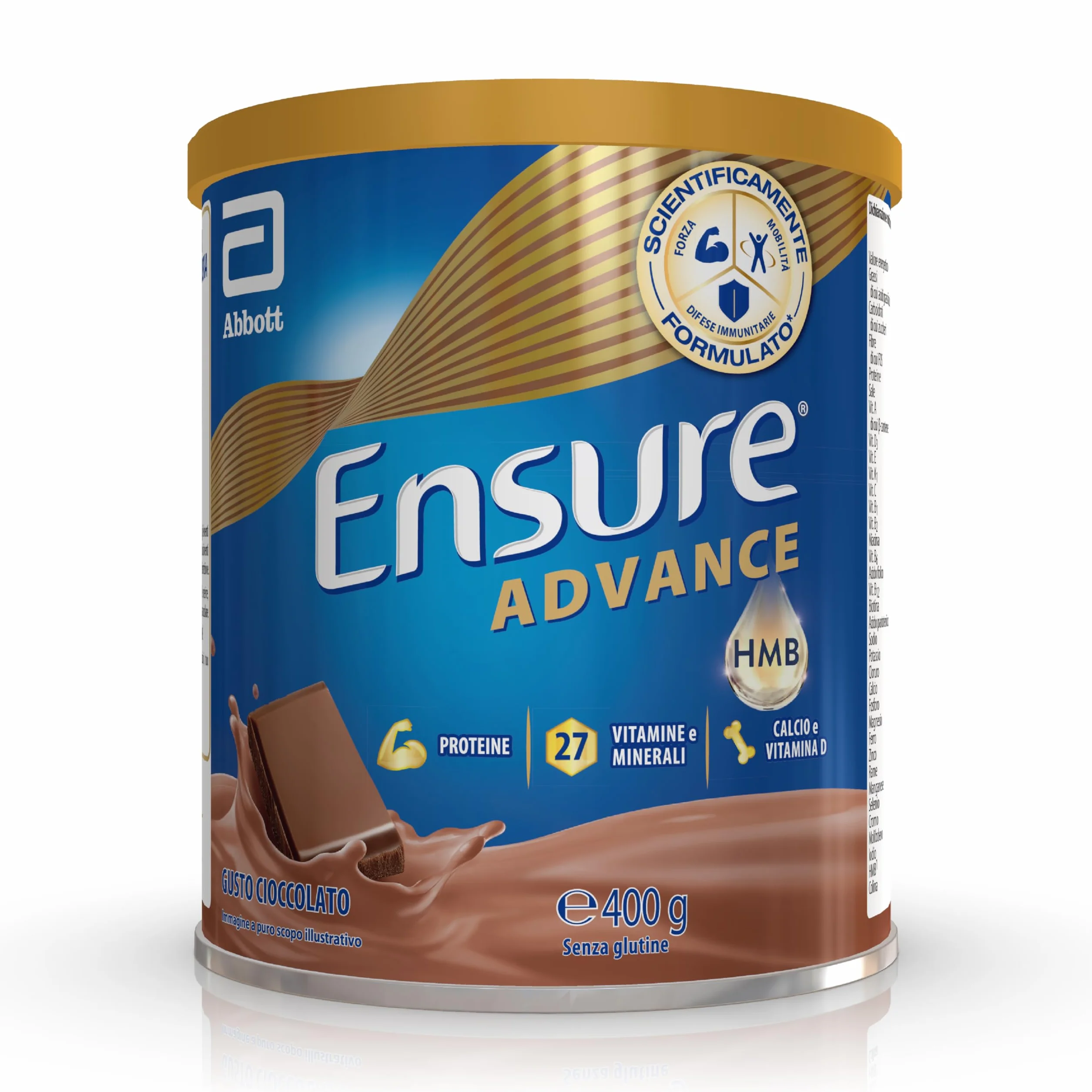 Ensure Advance Integratore Alimentare Proteico in Polvere 27 Vitamine e Minerali Proteine Calcio HMB 400g Gusto Cioccolato