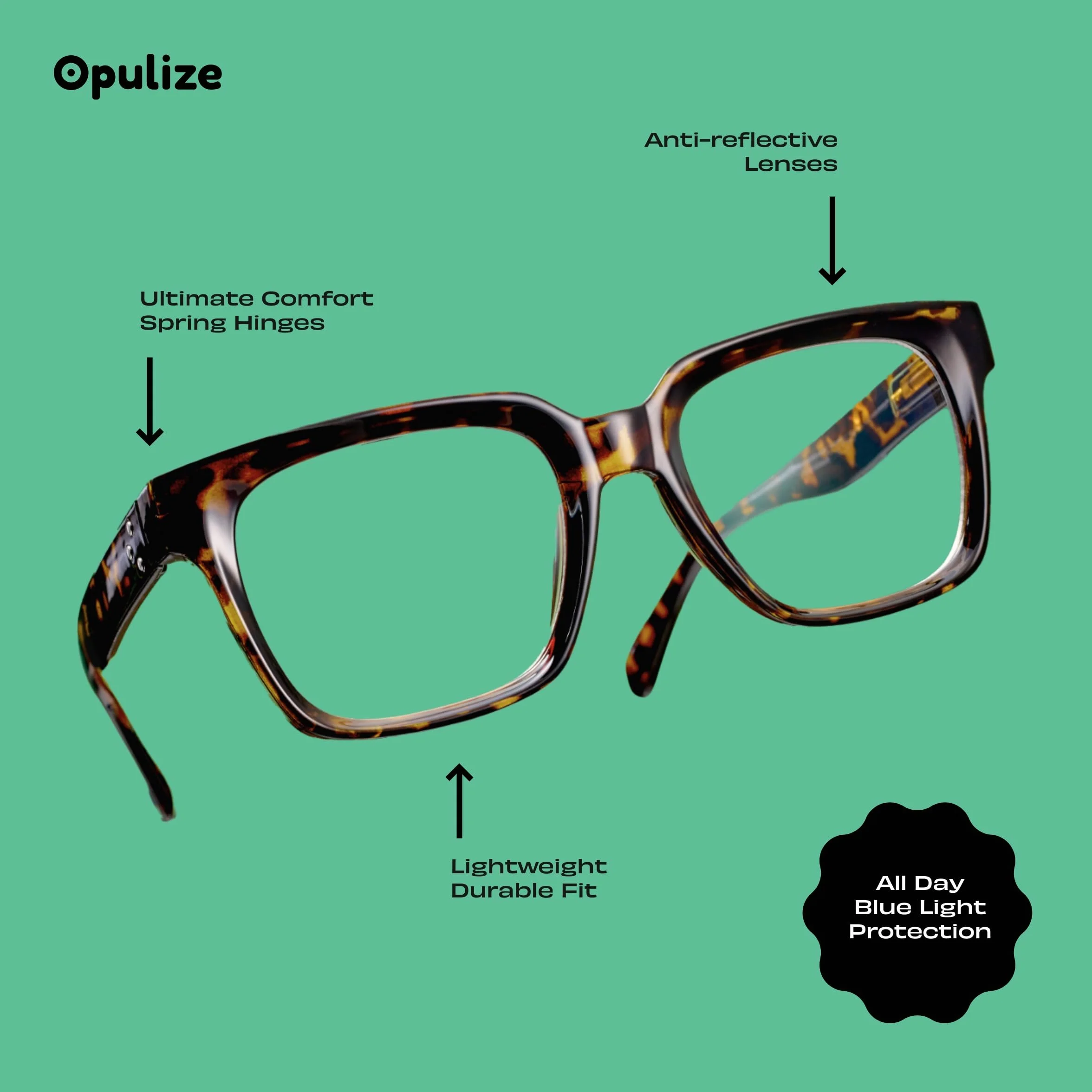 OPULIZE ERA Occhiali luce blu donna uomo Antiriflesso Antibagliore Protezione UV Oversize Rettangolare Nero Lenti Trasparenti