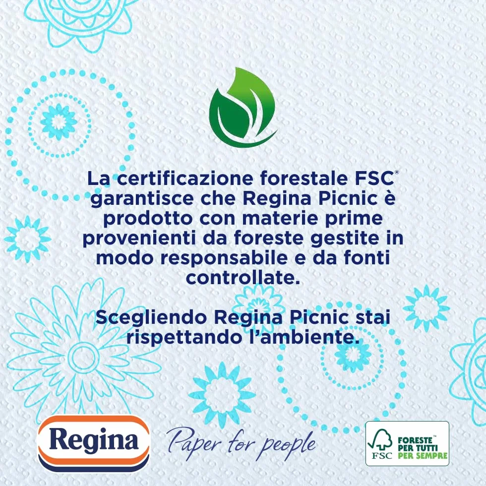 Regina Picnic Tovaglioli a 1 Velo 162 Pezzi, Decorazioni Assortite, 100% Pura Cellulosa Certificata FSC