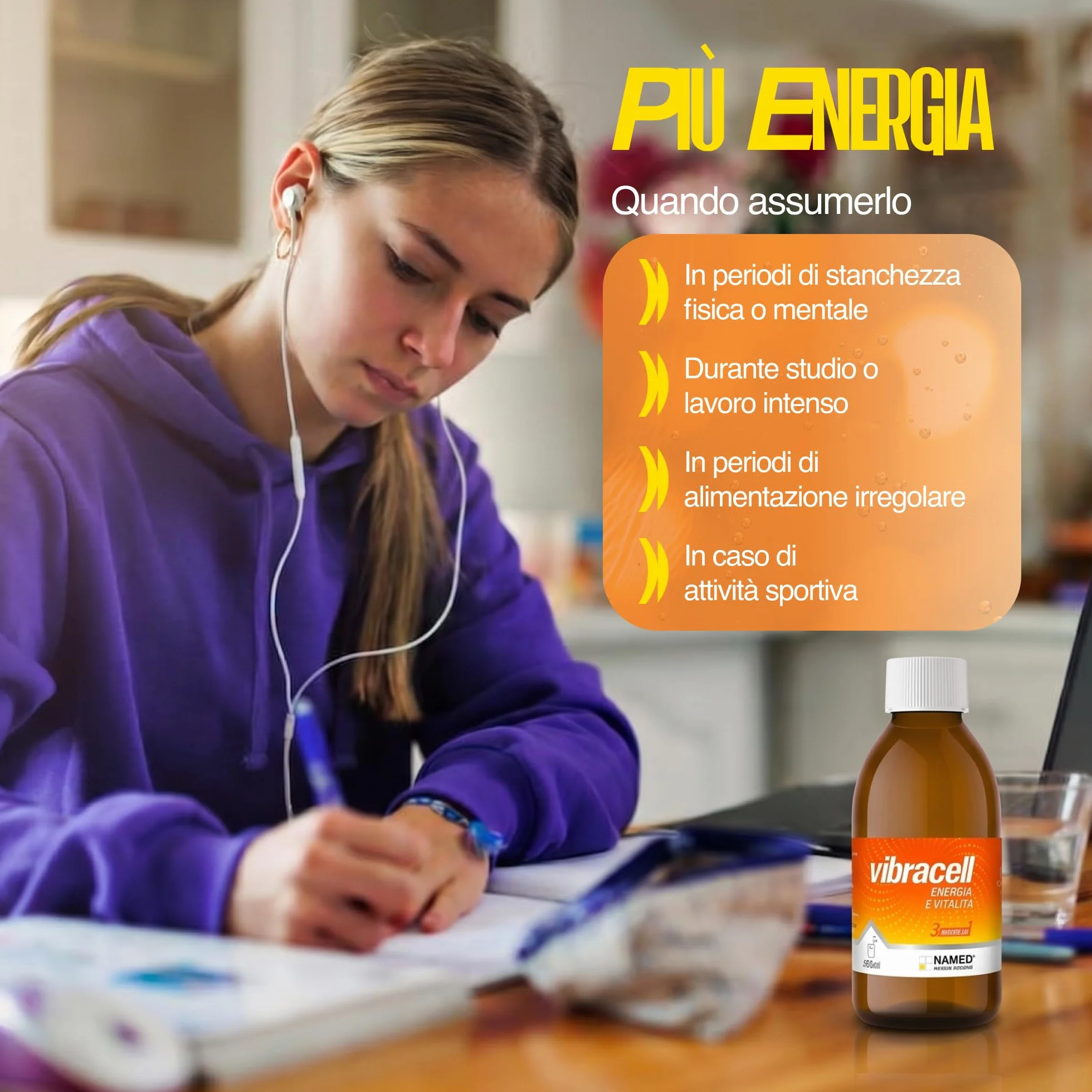 NAMED Vibracell Integratore Alimentare Concentrato Liquido Succhi Frutta Verdura Estratti Botanici Vitamine L-Carnitina Pappa Reale 300 ml