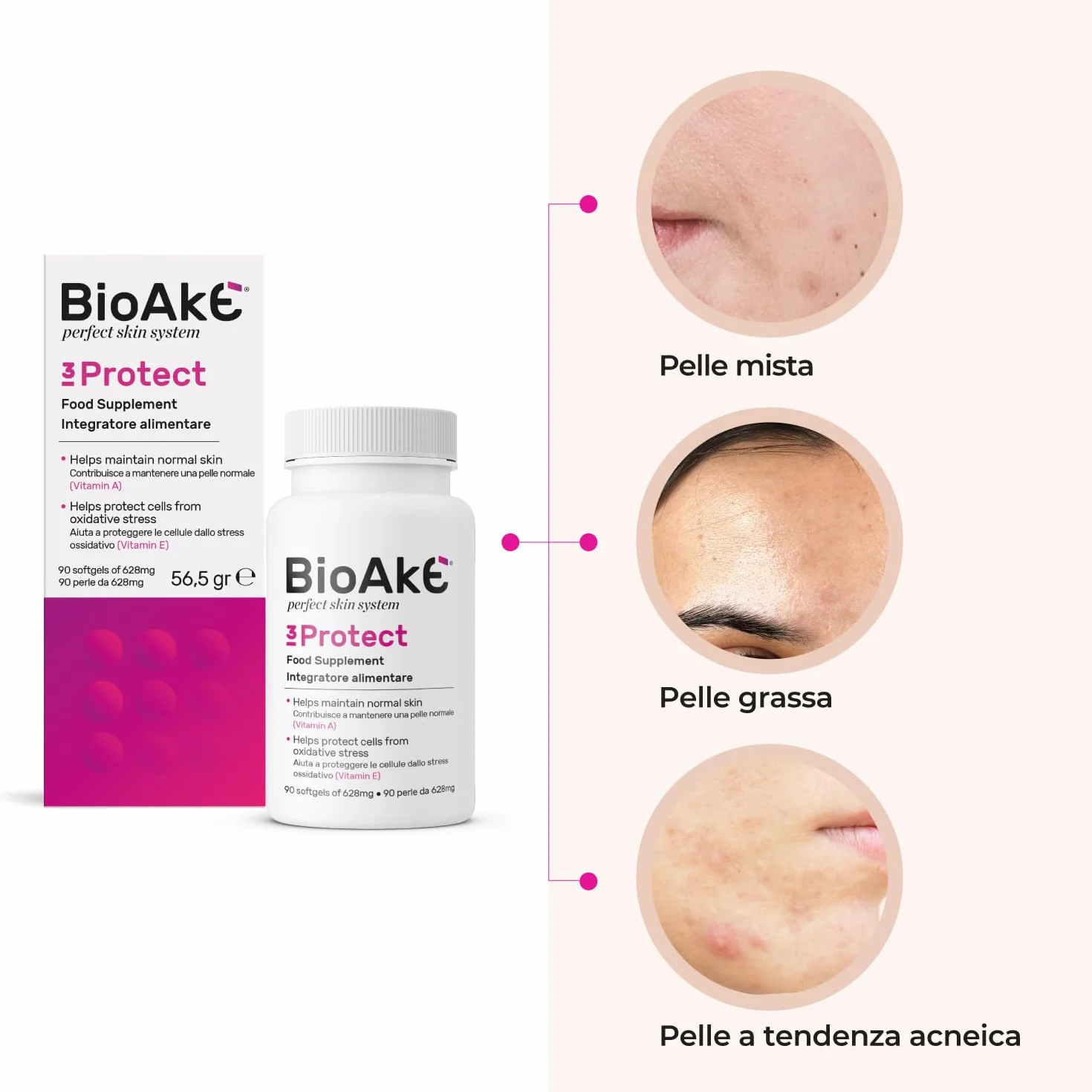 Bioake Integratore per Pelle Grassa e Impura, Olio di Semi di Canapa, 90 Perle