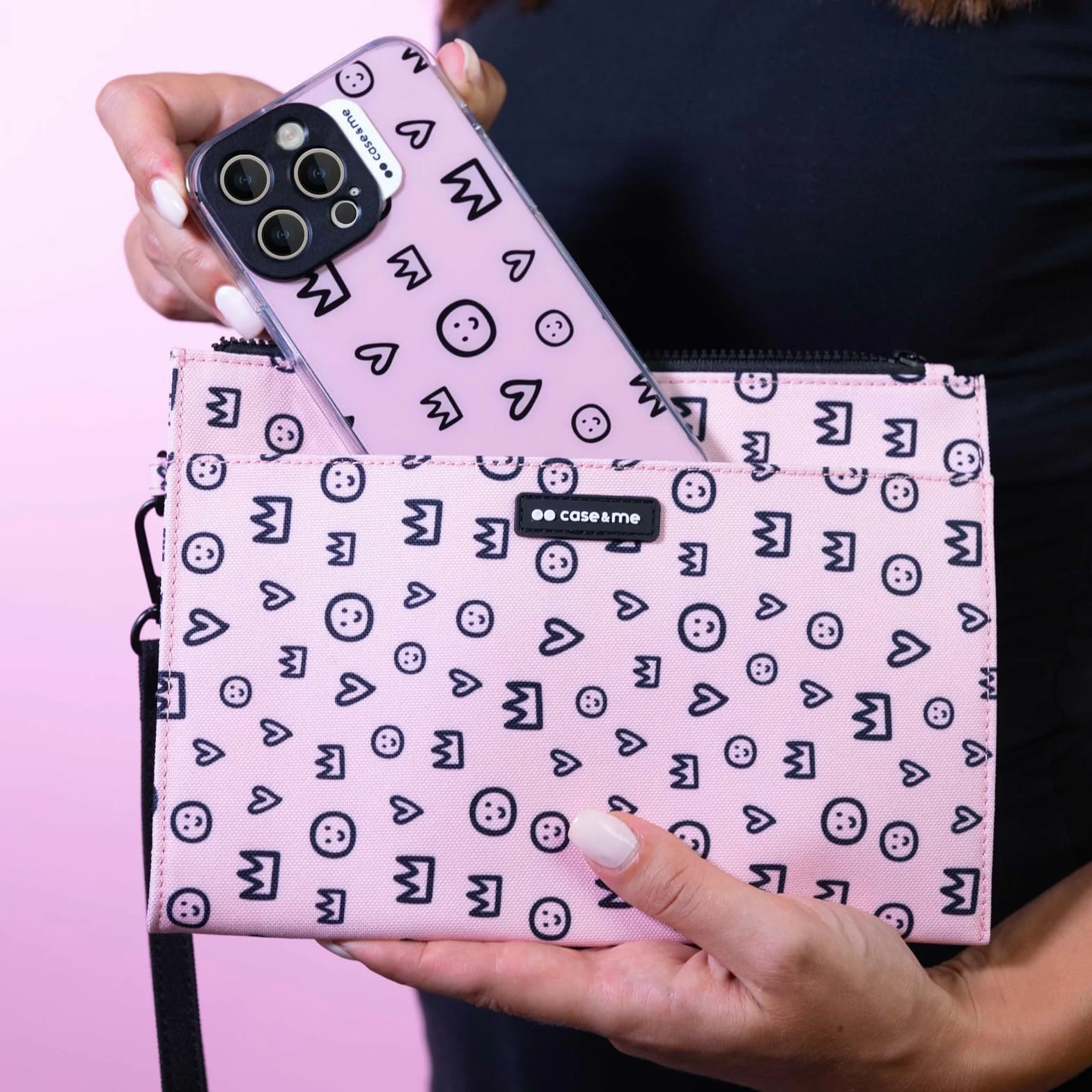 case&me Borsa per Smartphone e Accessori, Borsetta con Laccio, Borsa Porta Oggetti, con Zip, Doppia Tasca