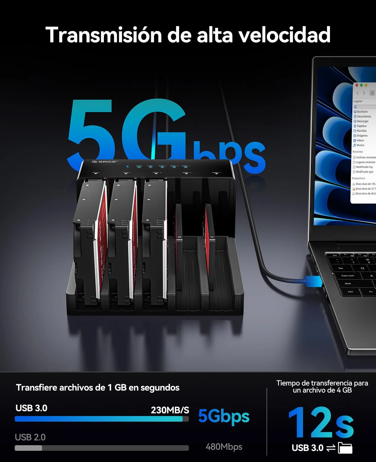 ORICO USB 3.0 Hard Disk Docking Station 5-slot HDD SATA 3,5 Pollici Clone Offline Esterna 90 TB 6558US3-C