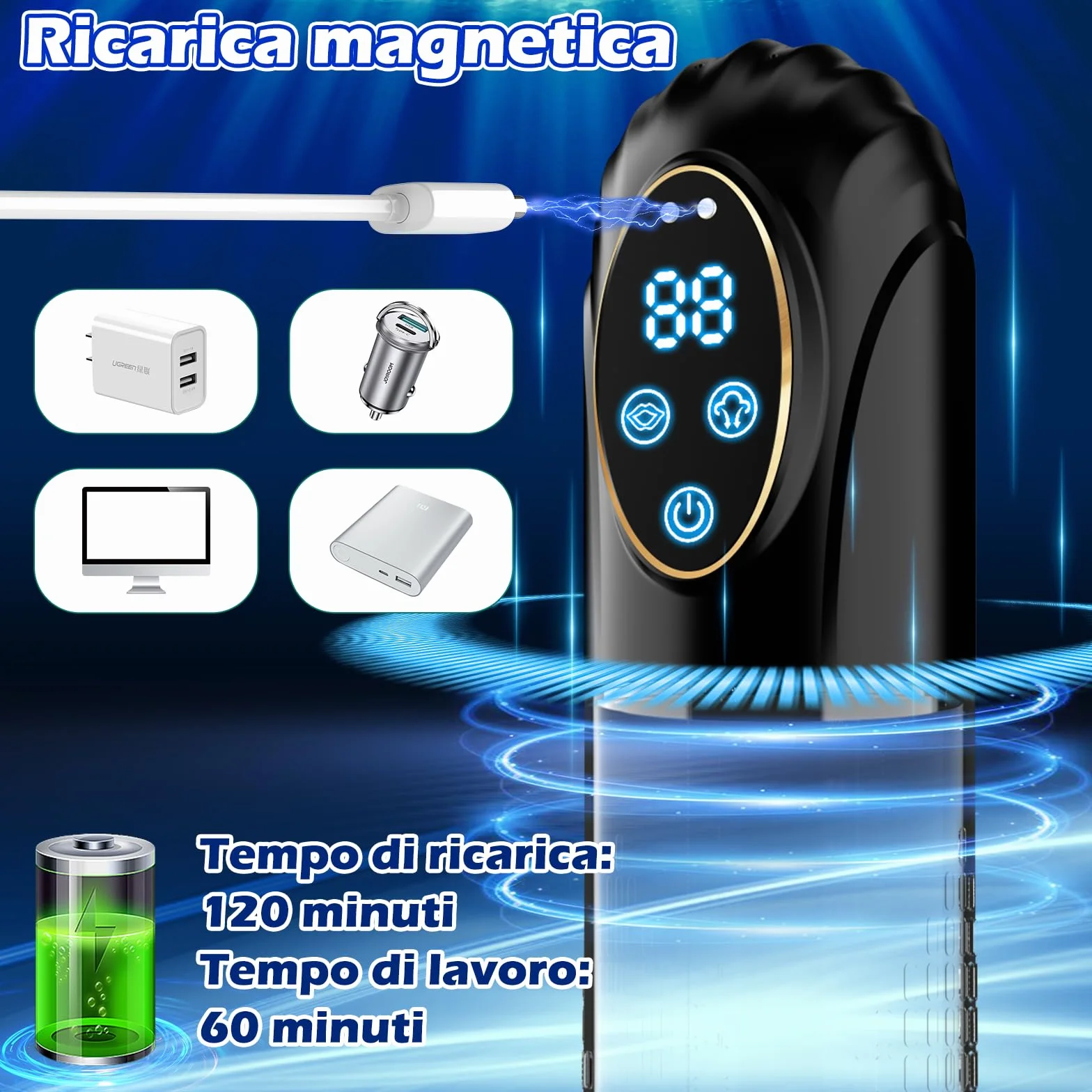 Masturbatore Elettrico per Uomo con 6 Modalità di Aspirazione e Anelli Fallici