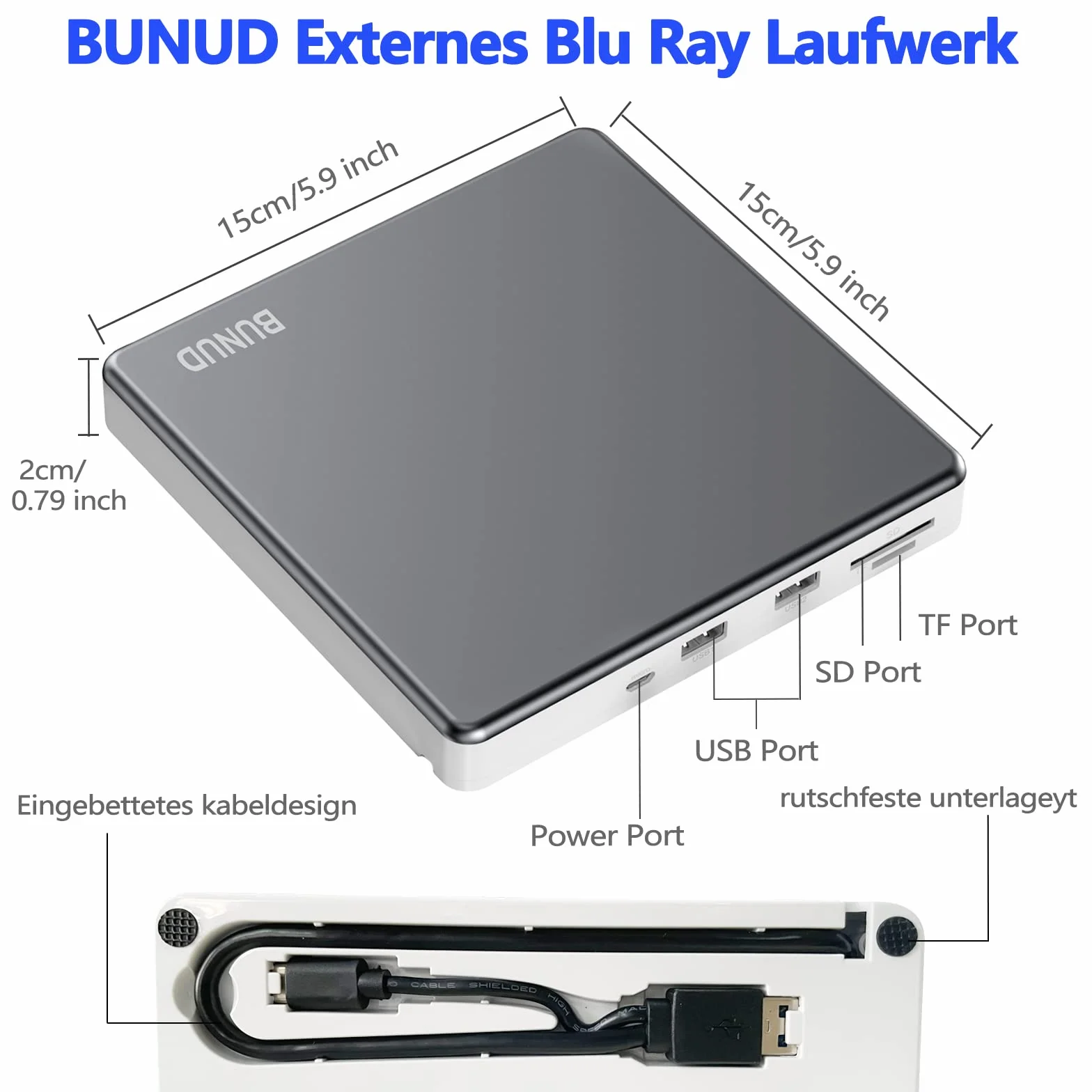 Blu-Ray CD DVD drive esterno USB 3.0 Type C masterizzatore CD/DVD Blu-ray Writer 3D BD Portable per PC Laptop Windows 11/10 Mac MacBook Pro/Air iMac