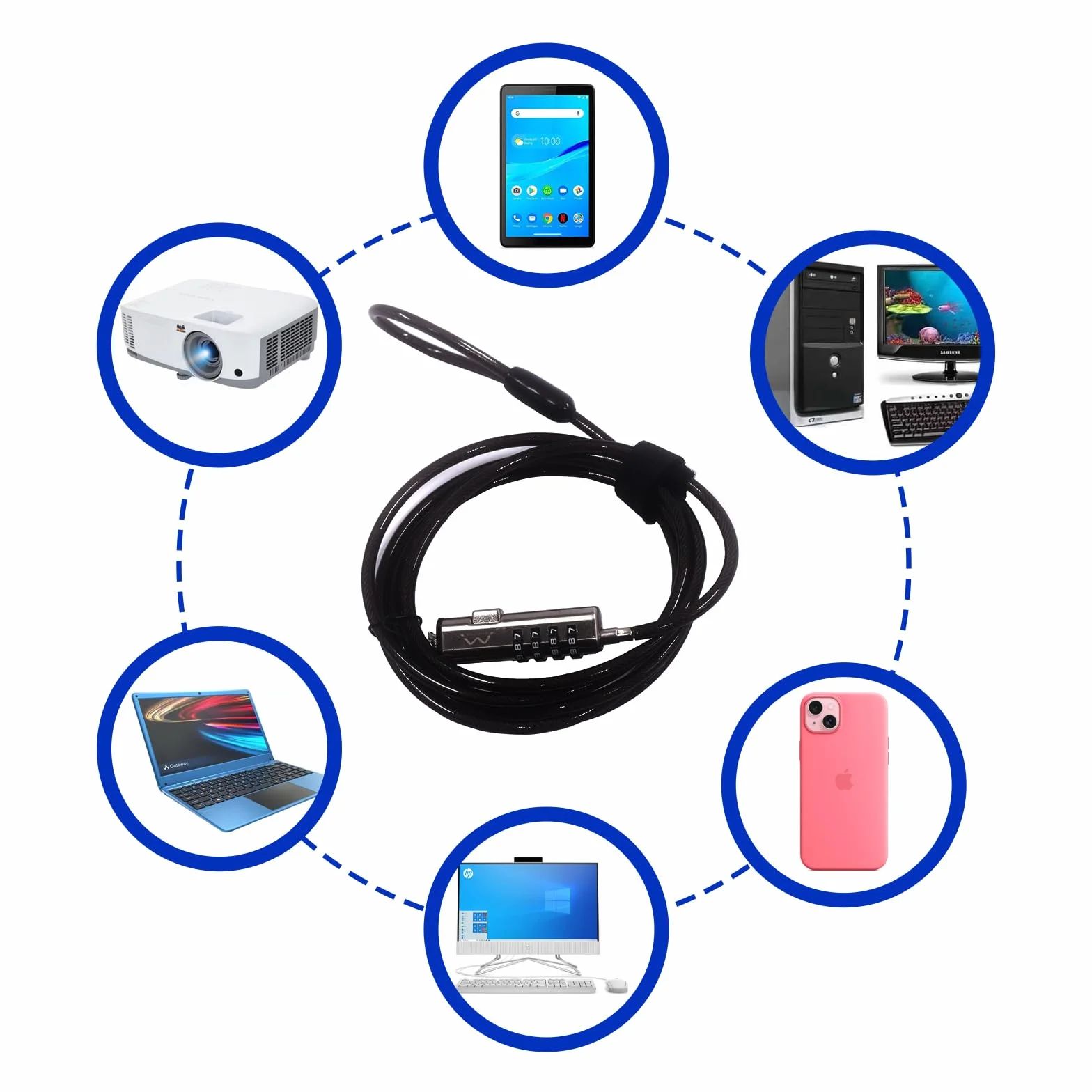 EventCavo di Sicurezza con Serratura a Combinazione, Cavo per Notebook, Laptop, PC, Proiettori, Serratura a Combinazione in Acciaio Resistente con Nano Slot, Lungo 1,8 Metri