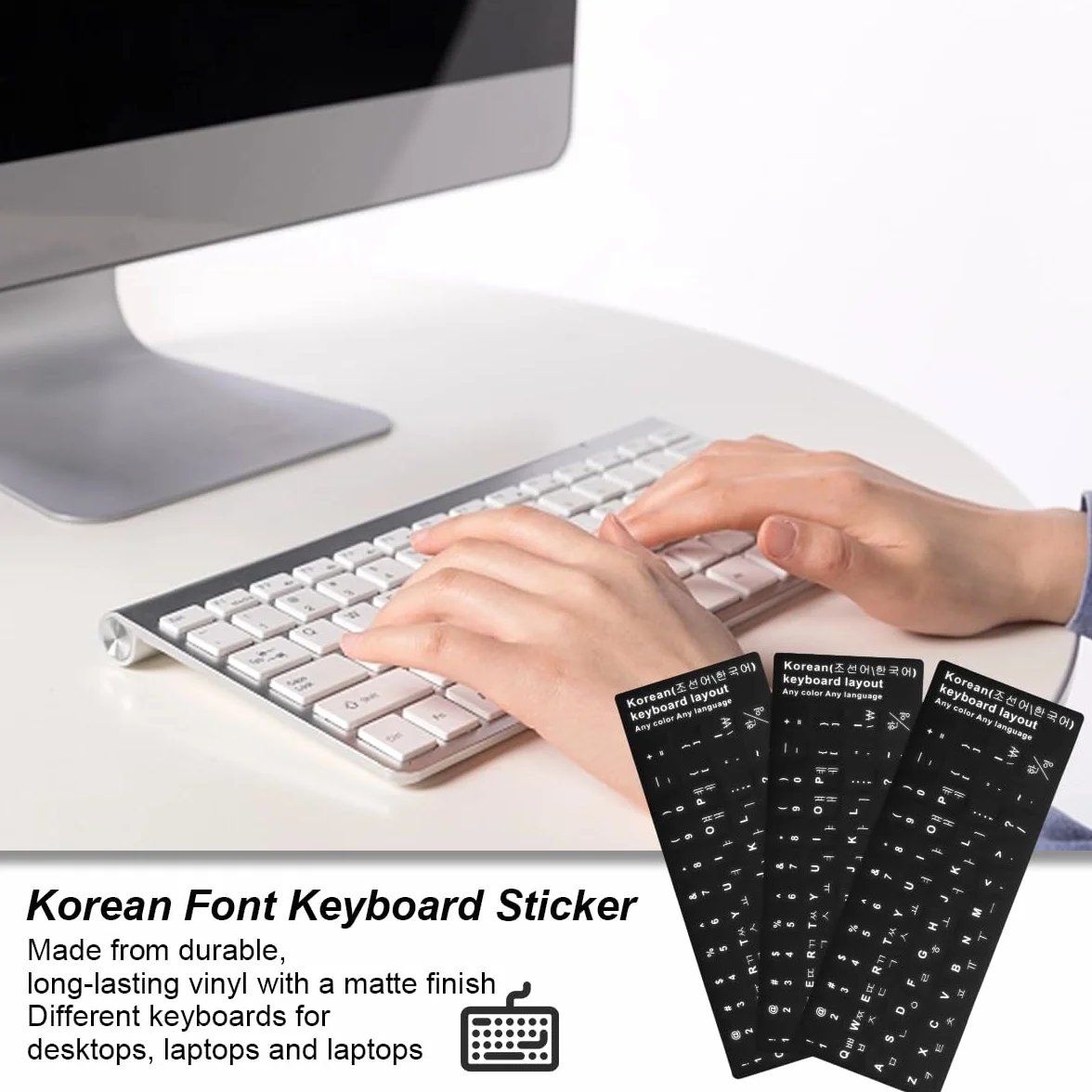 LEEQ 3 Pezzi Adesivi per tastiera coreana - Adesivi universali in coreano per computer, Nero
