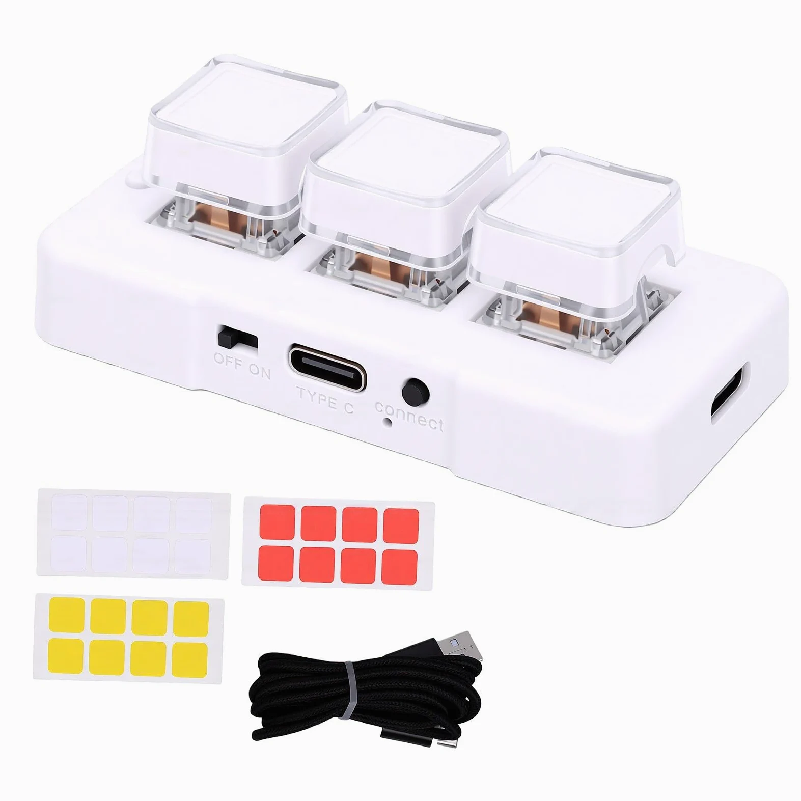 Bewinner Tastierino Meccanico a 3 Tasti Tastierino di Scelta Rapida Personalizzabile per Uso Universale su Computer con modalità Cablata e Bluetooth (WHITE)
