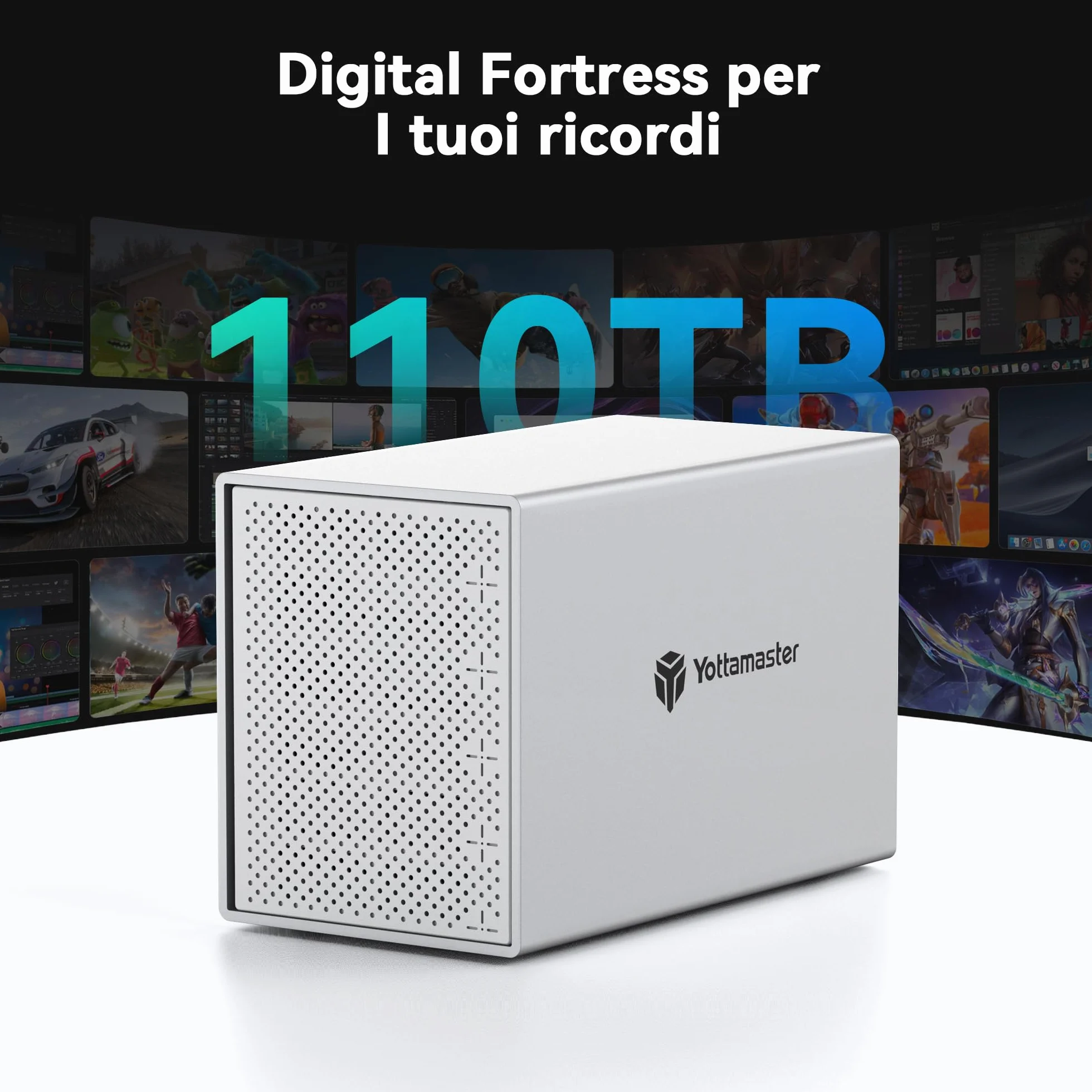 Yottamaster 5 Bay Case per Disco Rigido Alluminio Type-C Esterno SATA III HDD SSD 80mm Ventilatore