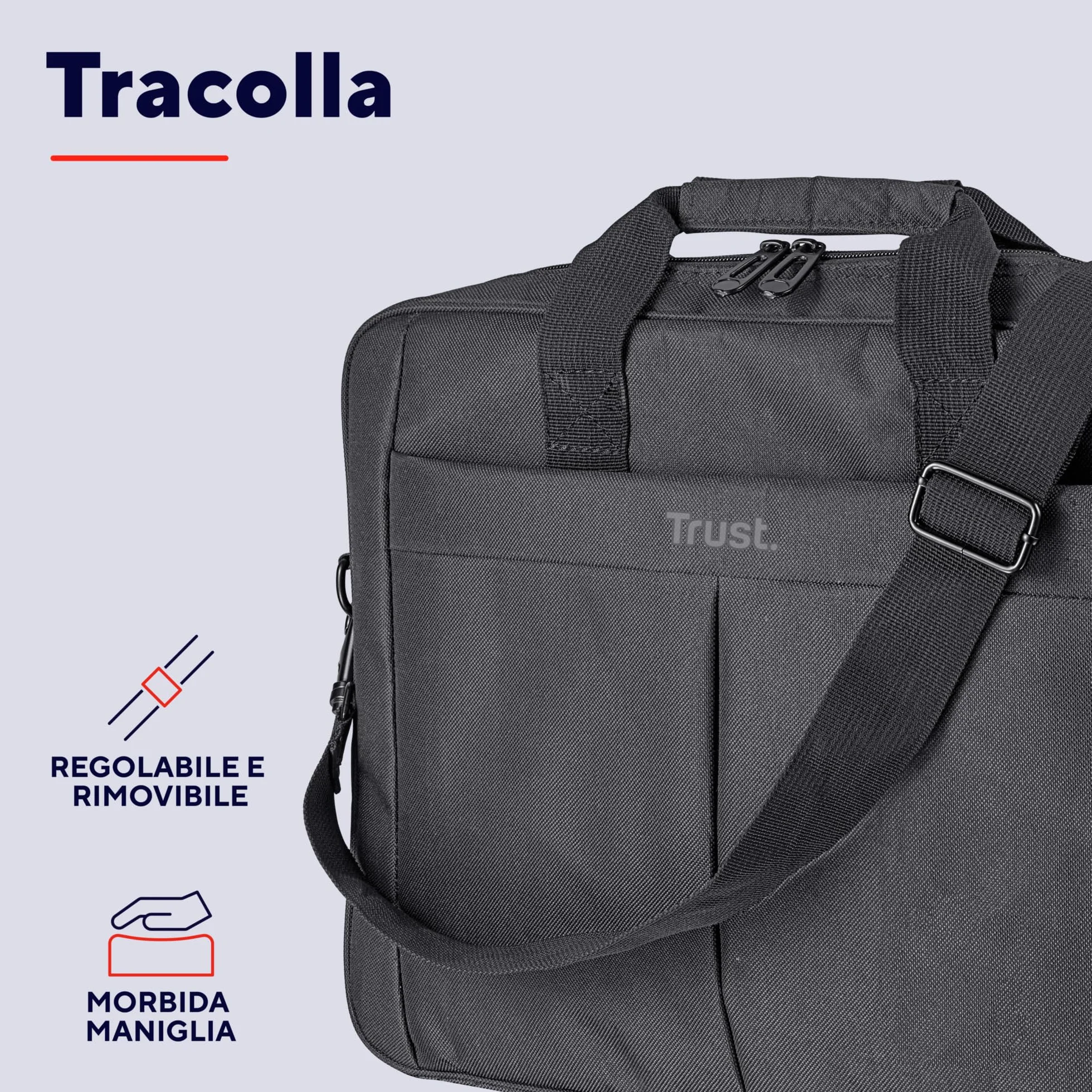Trust Primo Borsa Porta PC Portatile 16 Pollici, Borsa a Tracolla Regolabile per Laptop Fino a 385 x 315 mm, Custodia Trasporto Tessuto Resistente per Computer Notebook Macbook Dell HP Asus, Nero