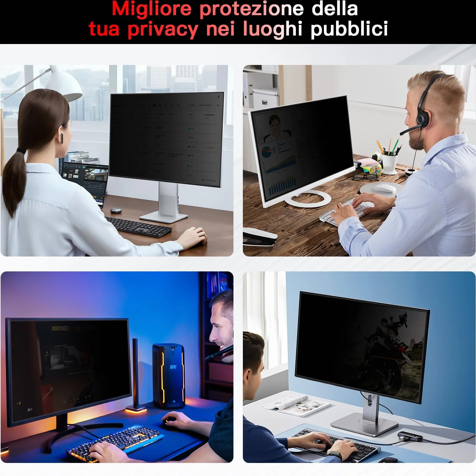 ZOEGAA Confezione da 2 Pellicole Privacy Monitor 24 Pollici per Computer 16:9 - Filtro Privacy Antiriflesso con Protezione Luce Blu per PC, Rimovibile a Doppia Faccia, Protezione Dati a 180°