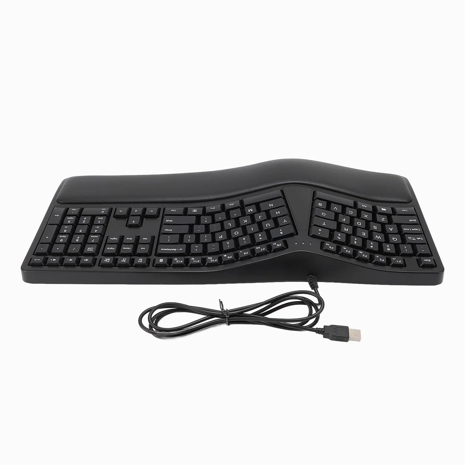 Tastiera Ergonomica Divisa Progettata Comodamente per Lunghe Ore di Digitazione con Poggiapolsi per Utenti Laptop, Tastiera Cablata USB con 110 Tasti per Lavoro D'ufficio