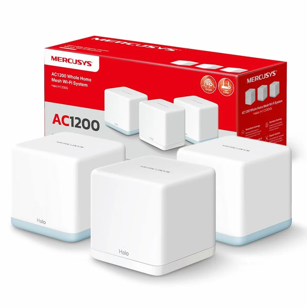MERCUSYS TP-Link Halo H1200G(3-pack) WiFi Mesh Dual Band AC1200Mbps, Porte Ethernet Gigabit, 3 Pezzi con Copertura Fino a 320㎡, Beamforming, MU-MIMO, Modalità Router e Access Point