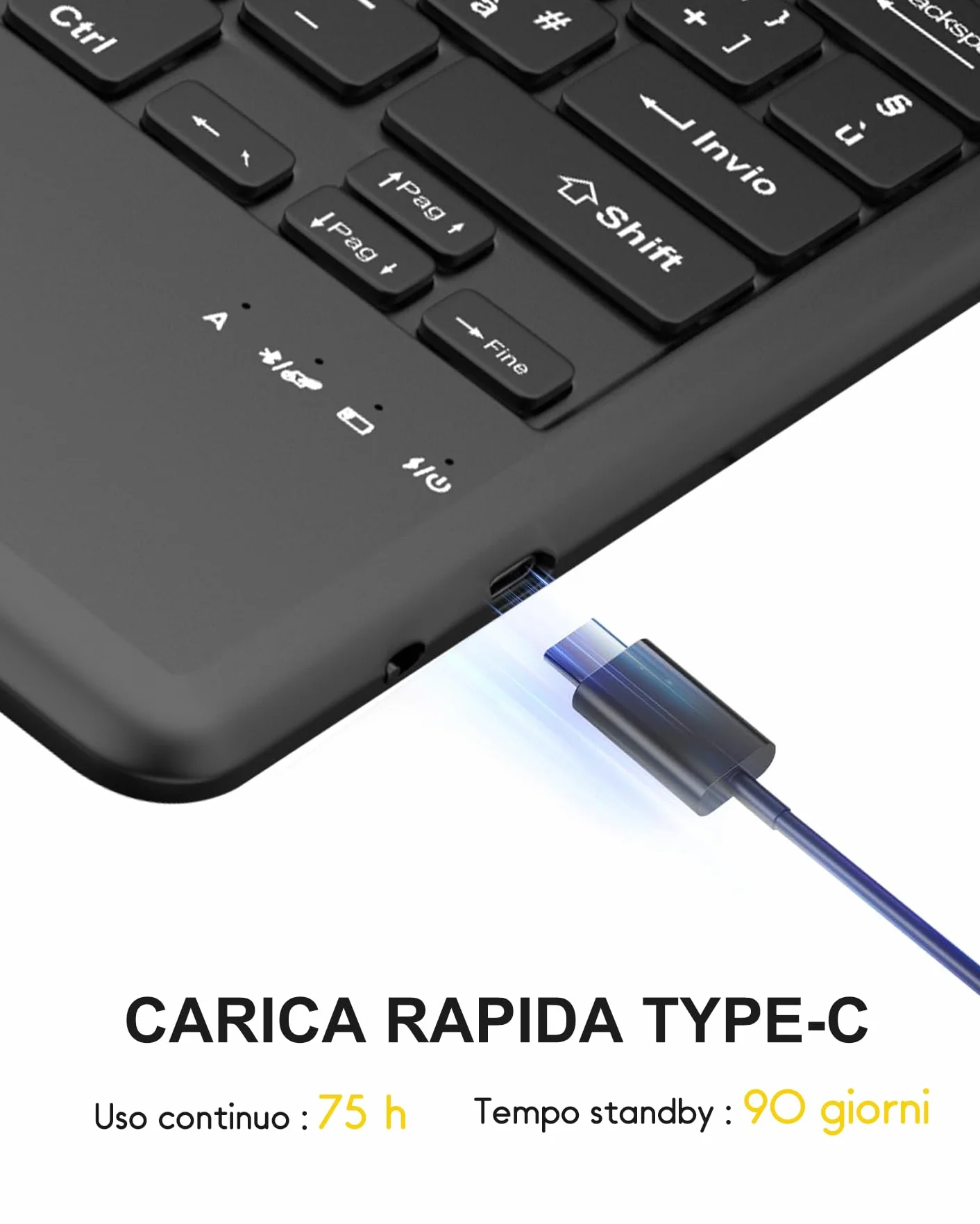 Cover con Tastiera e Touchpad per Tablet Lenovo Idea Tab Pro 12.7" (2025) TB373FU & Moto Pad 60 Pro, Bluetooth, Italiano, Senza Retroilluminazione, Protezione integrata, Nero